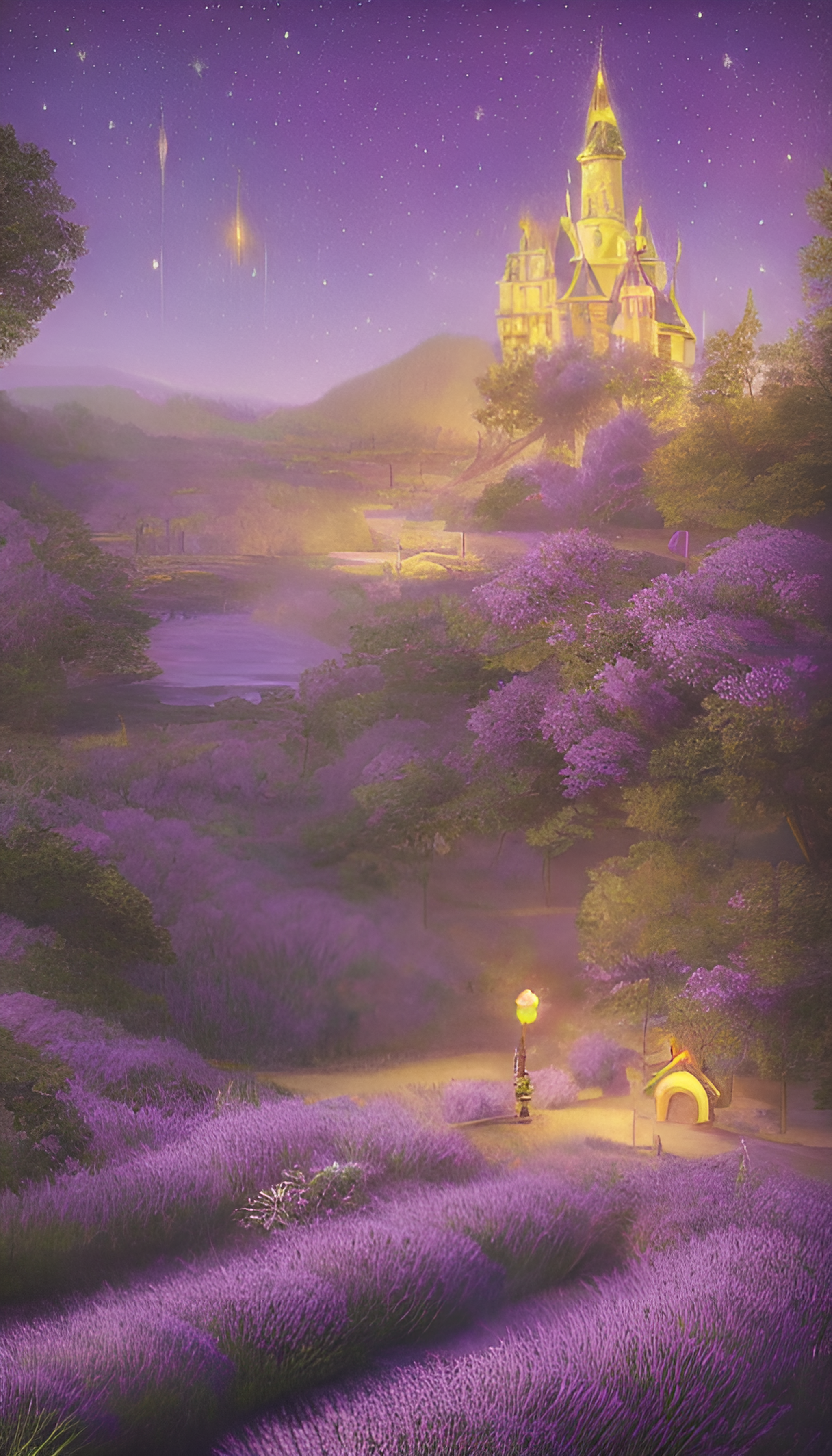 紫色城堡周围的薰衣草