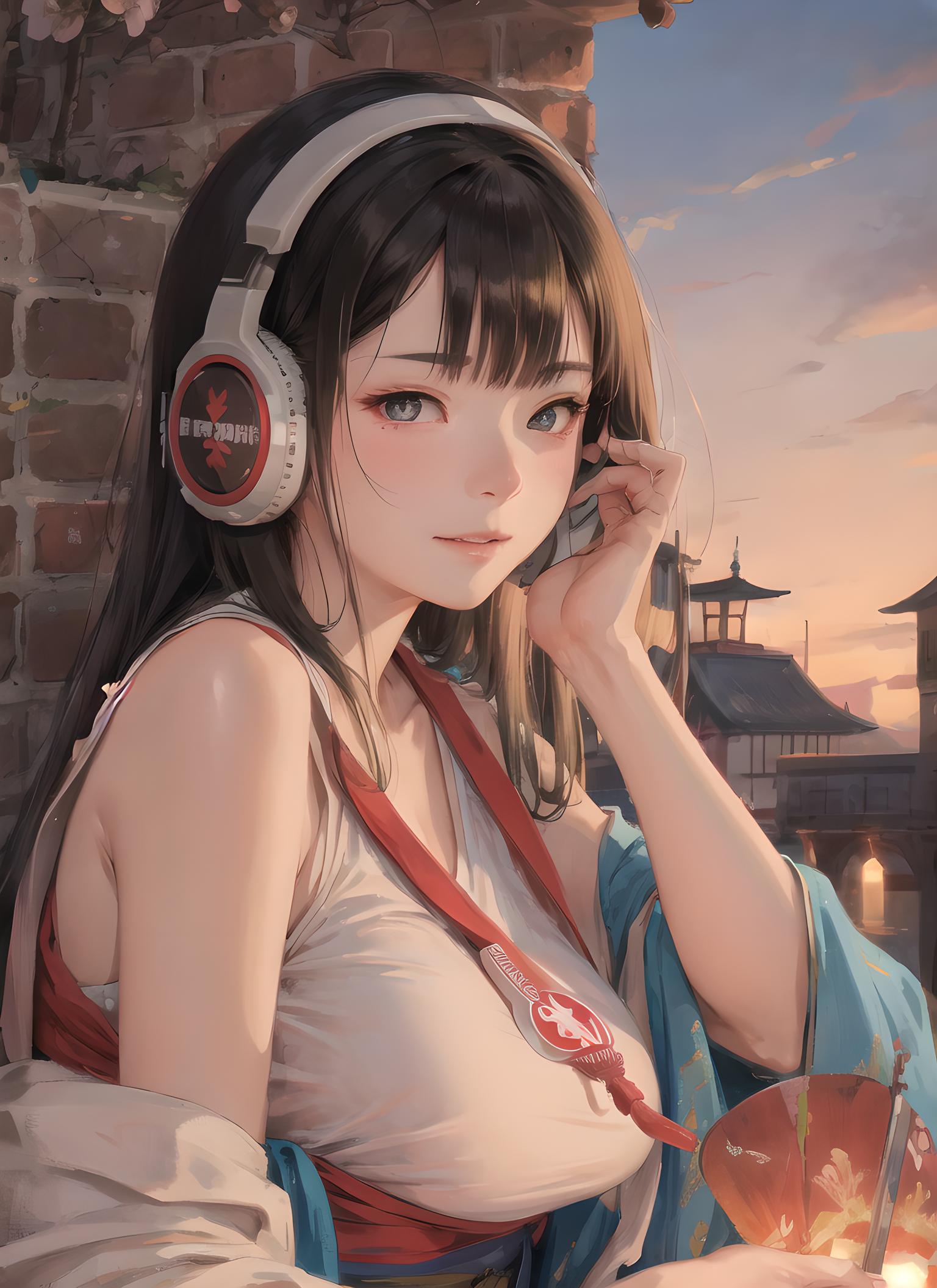 戴耳机的少女