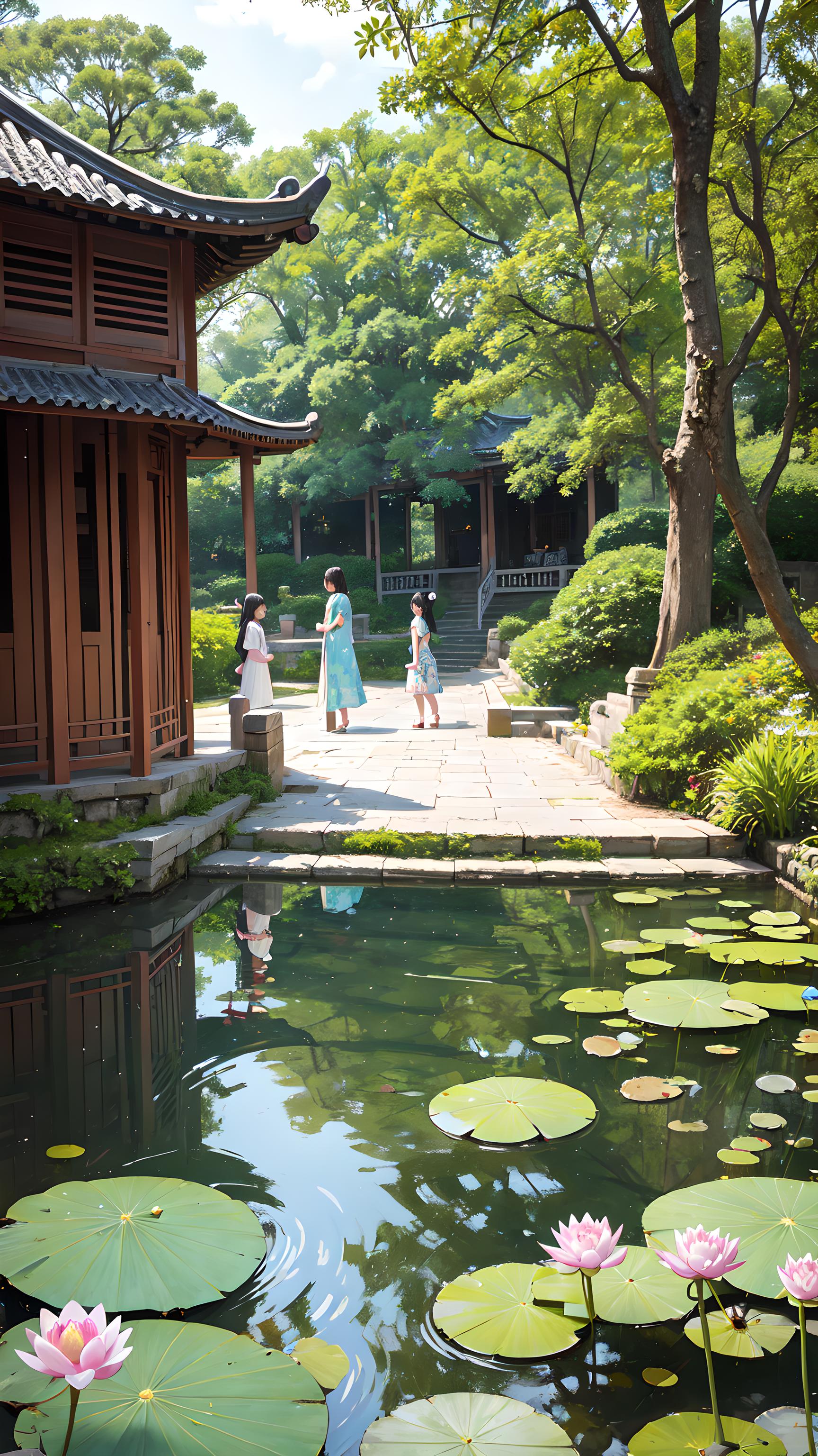 池塘和池塘里的水生植物