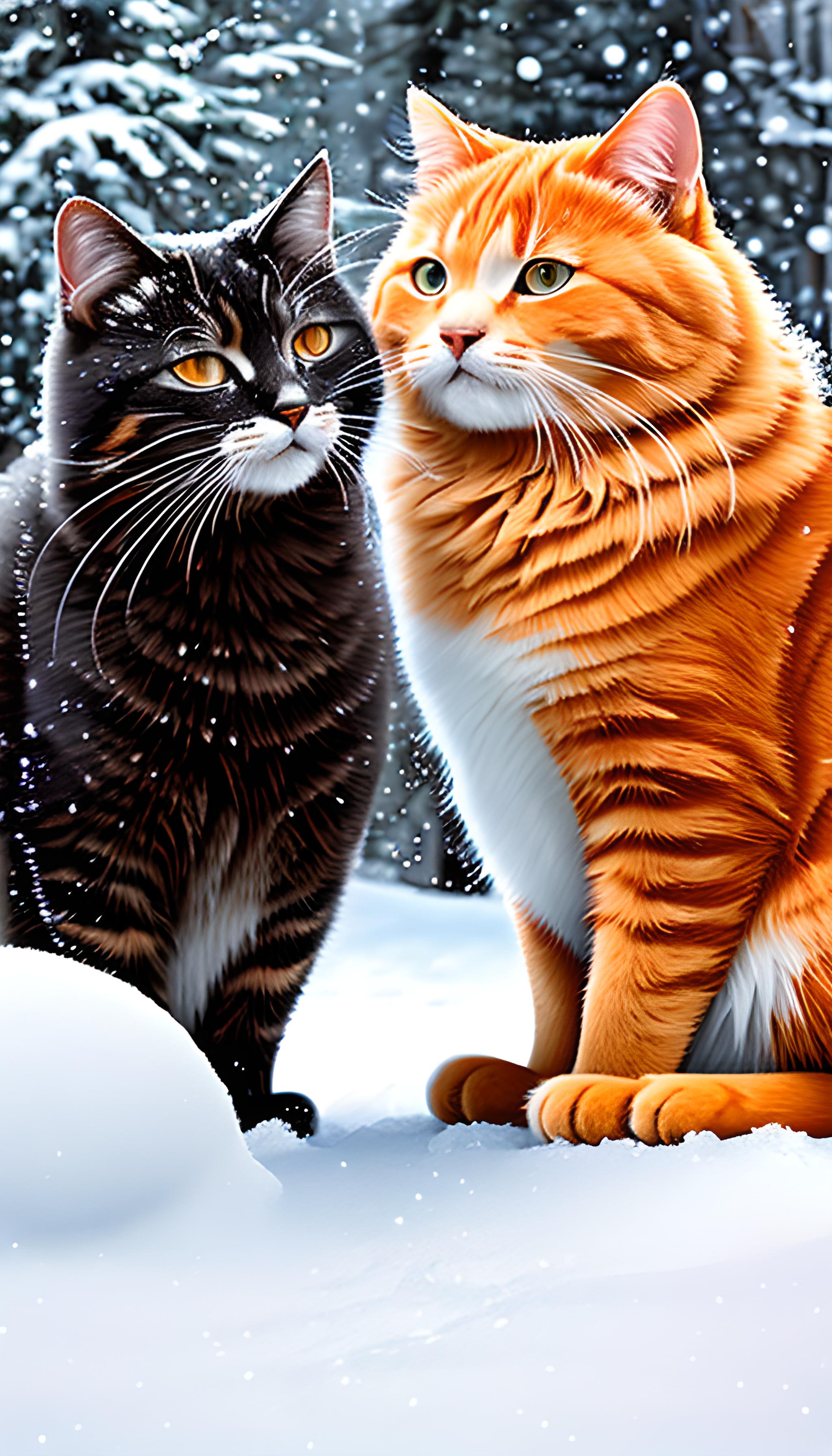 雪地上的一对情侣猫
