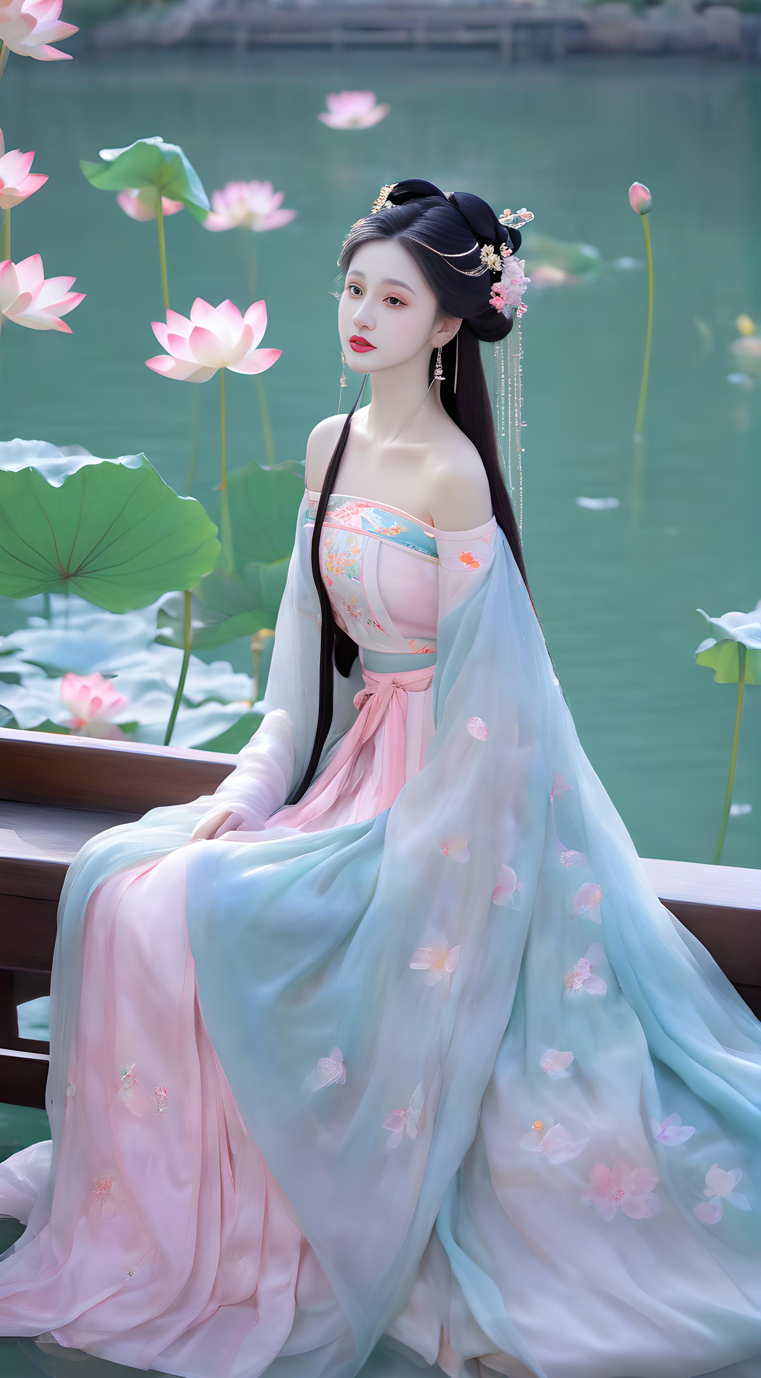 荷花池汉服美女