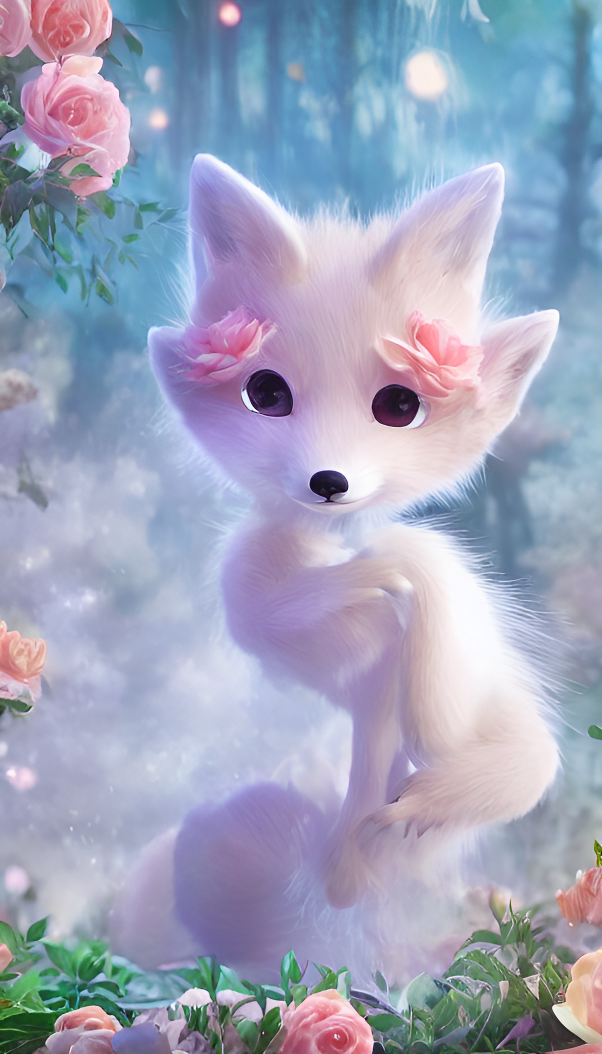 "拟人化，一只可爱的小狐狸，穿着白色的漂