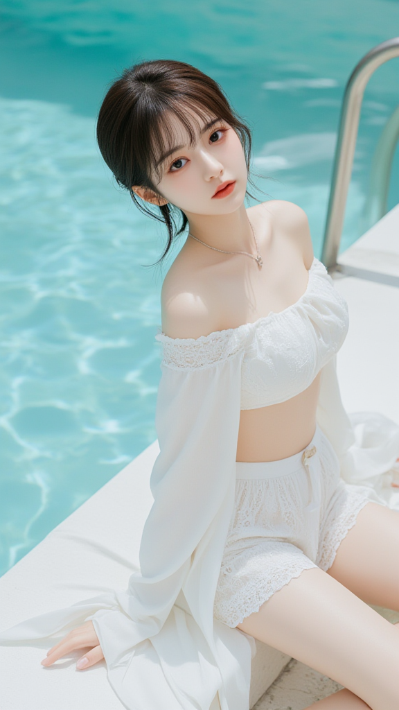 泳池边上的女孩
