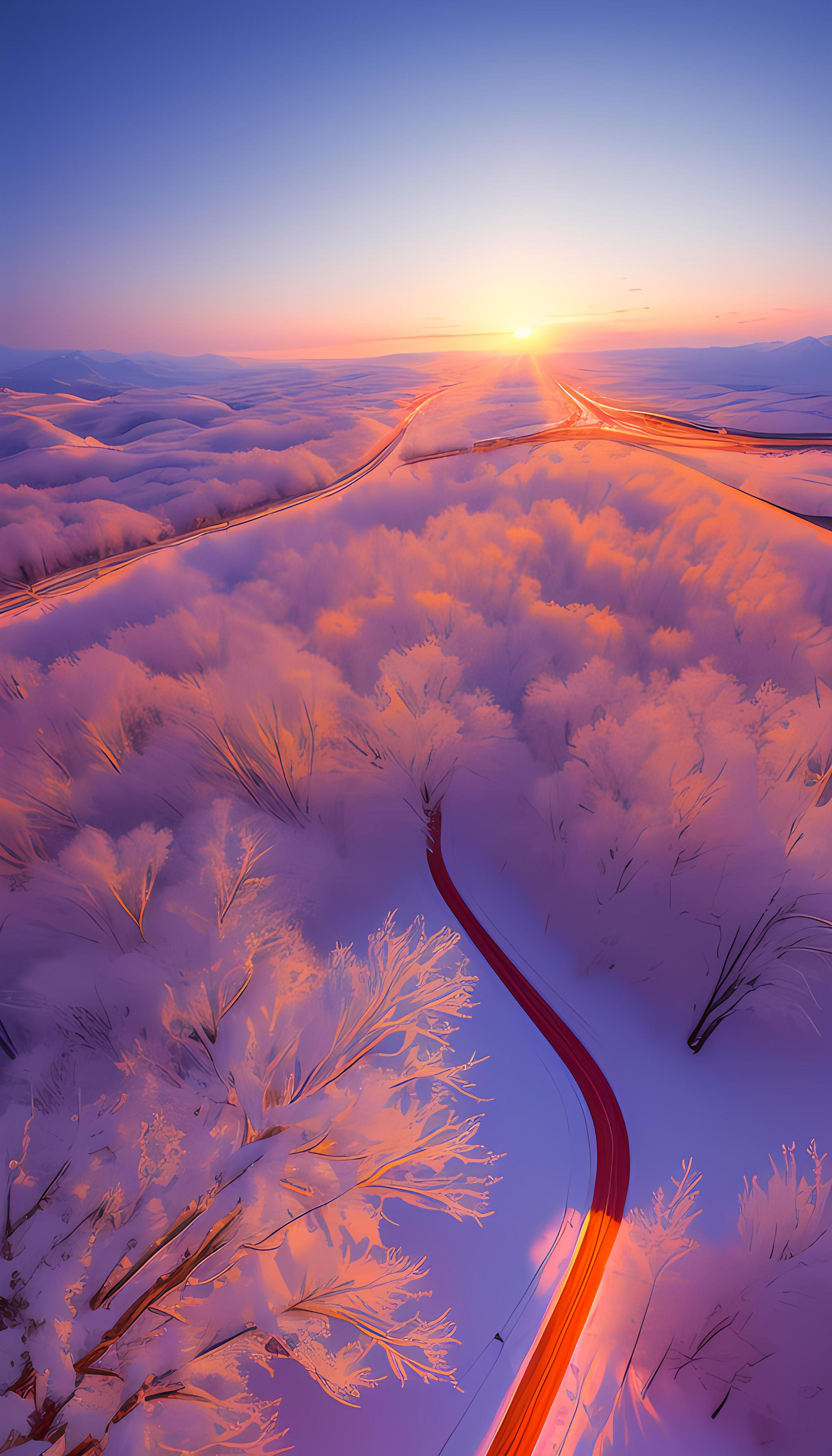 晚霞，粉色，雪