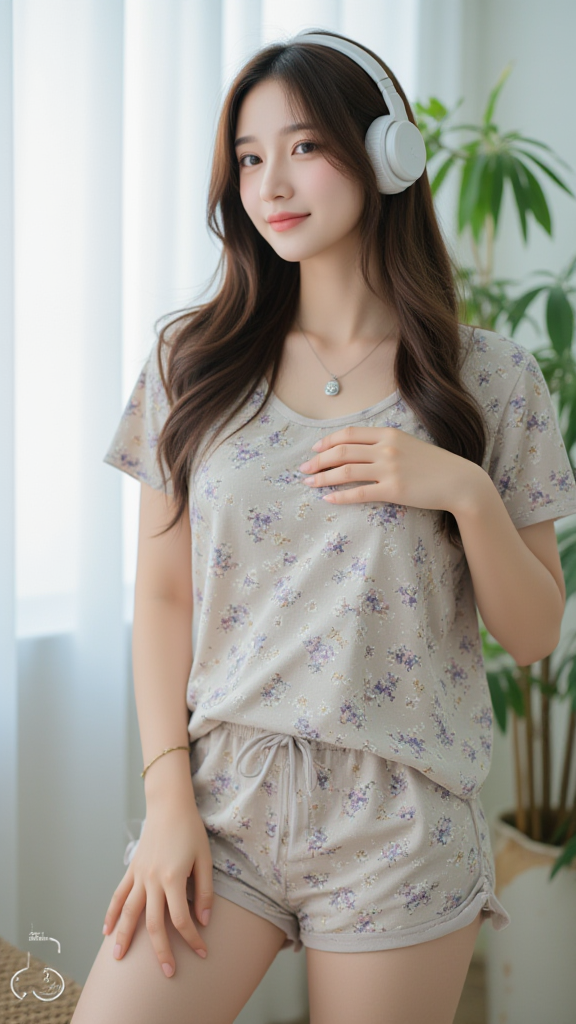 碎花T恤女孩