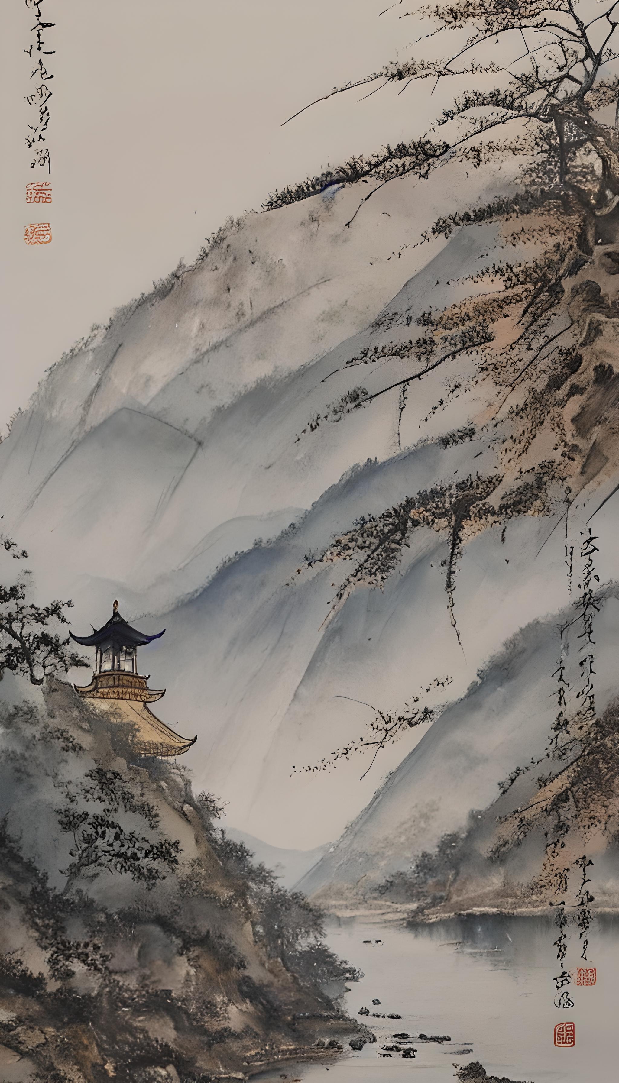 古风山水墨画