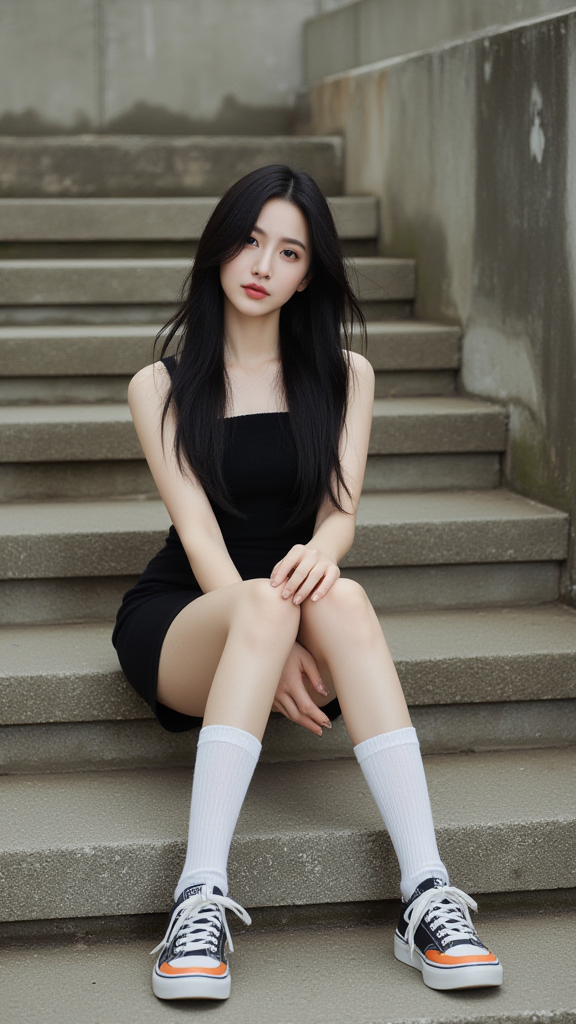 黑色连衣短裙女孩