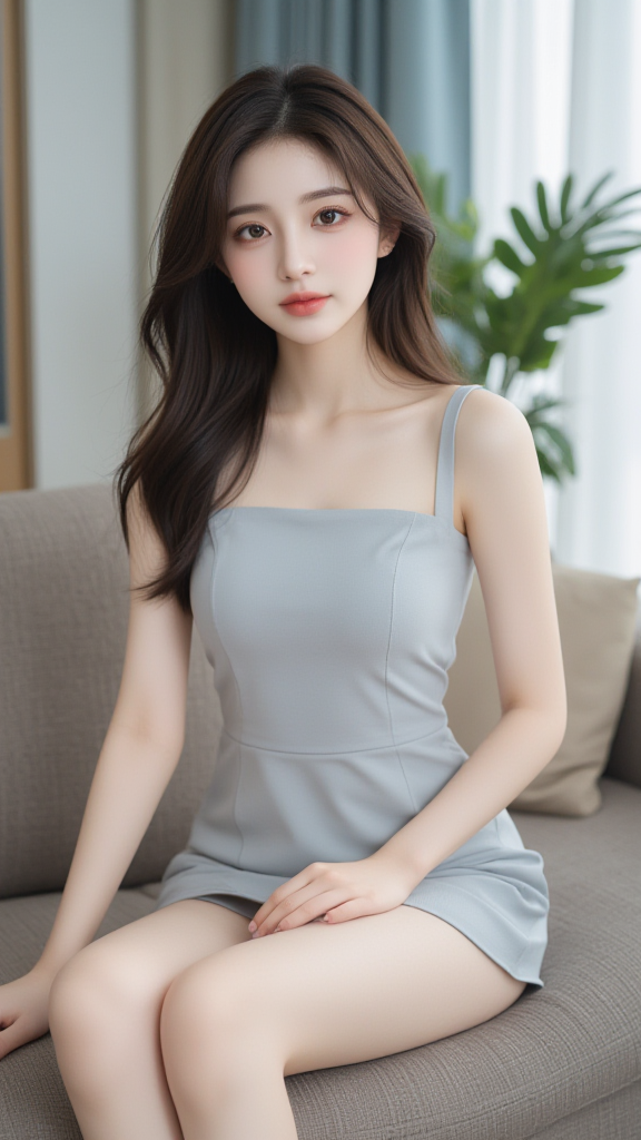 灰色吊带裙女孩
