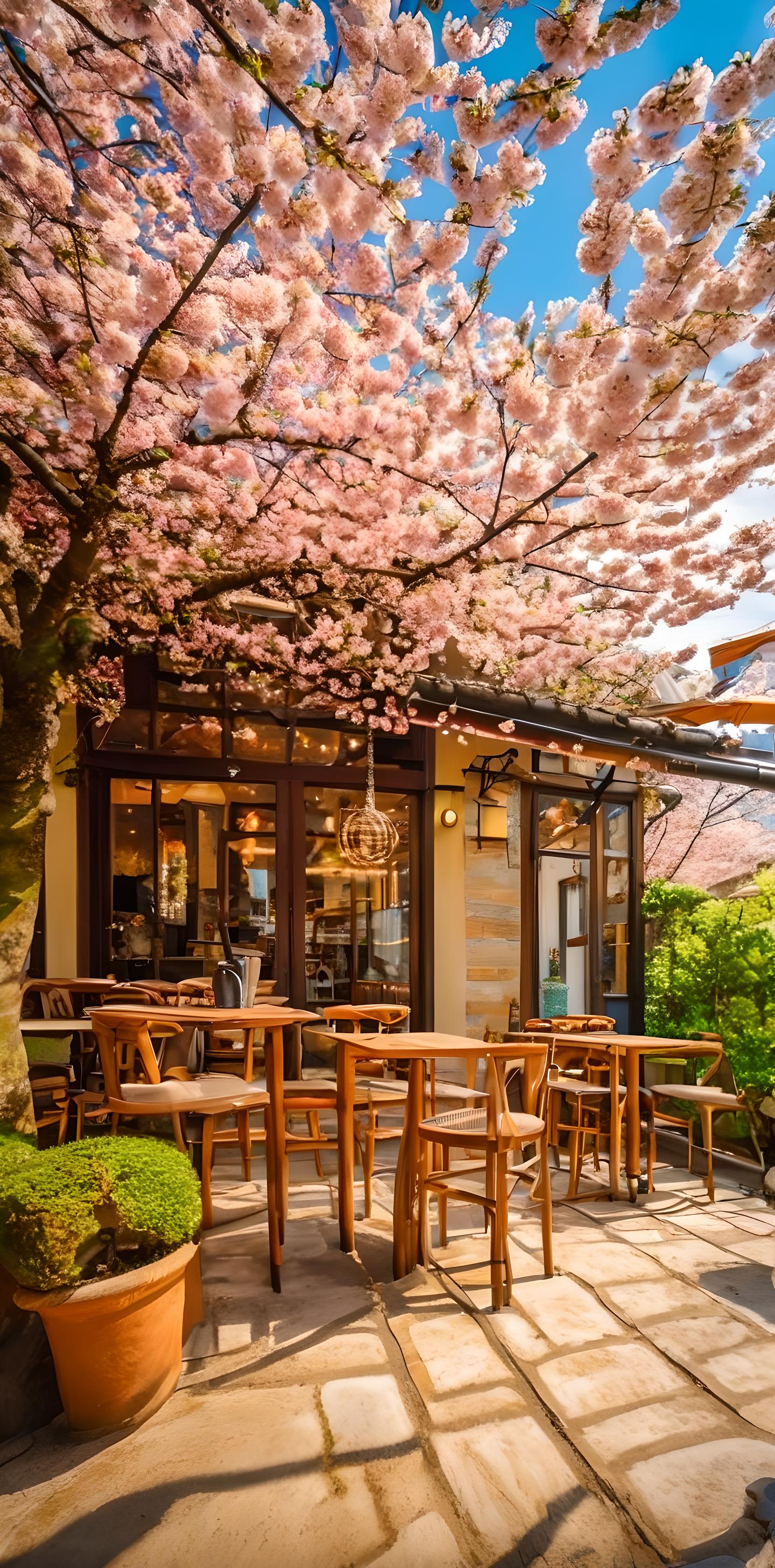 樱花下的咖啡馆