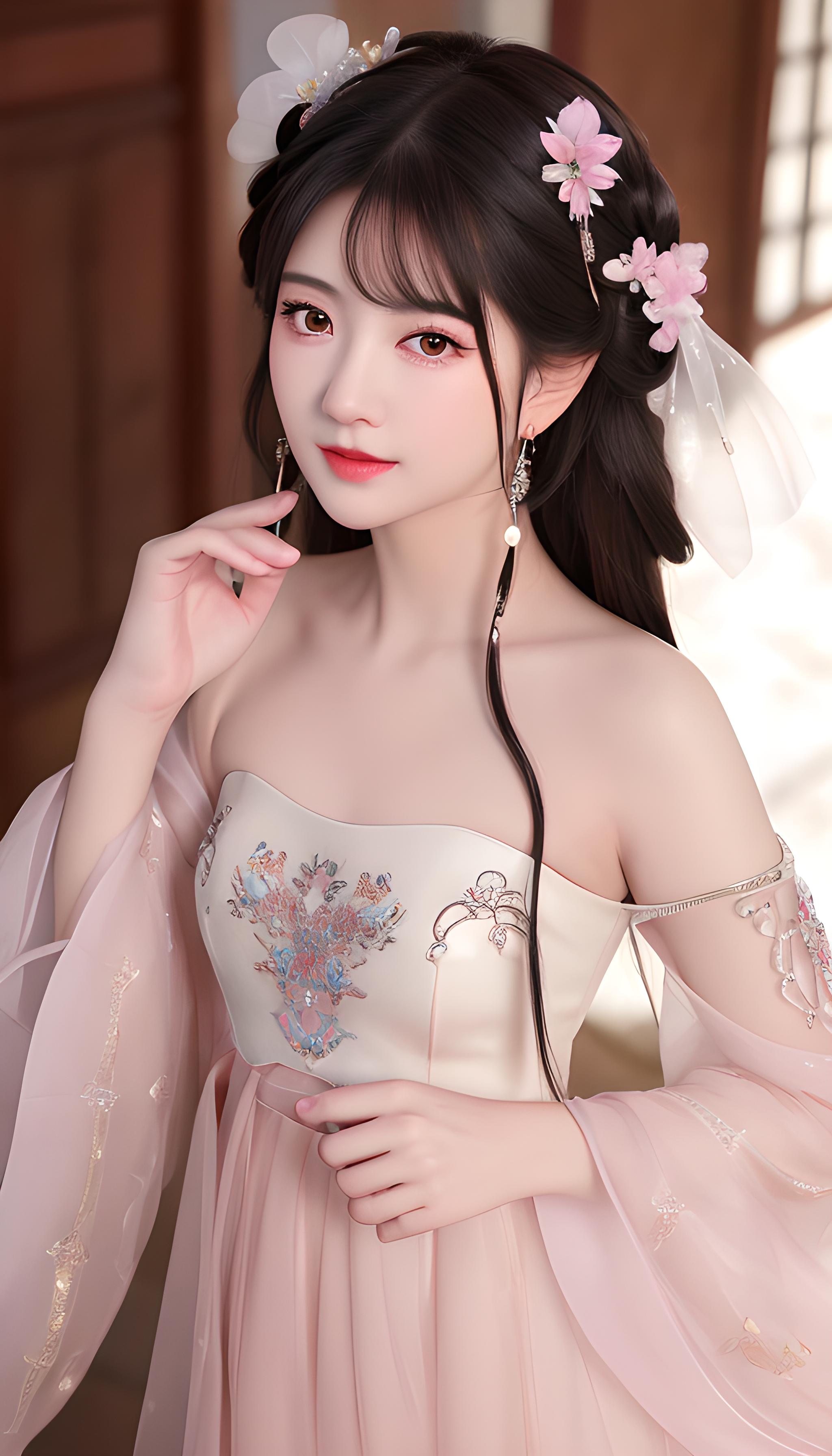 华丽镶钻露肩抹胸无肩带仙女裙