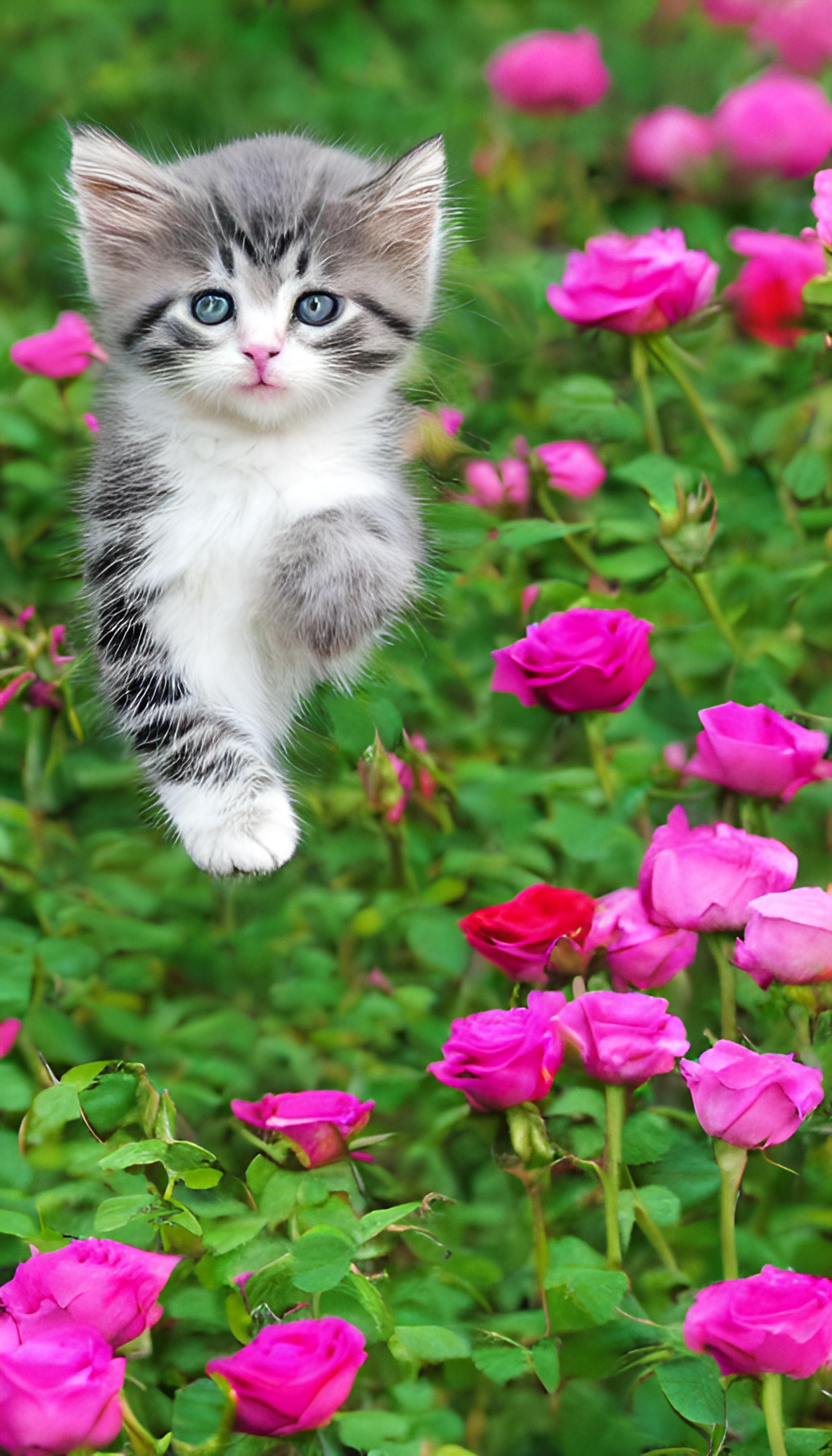 可爱小猫咪大户玫瑰园奔跑