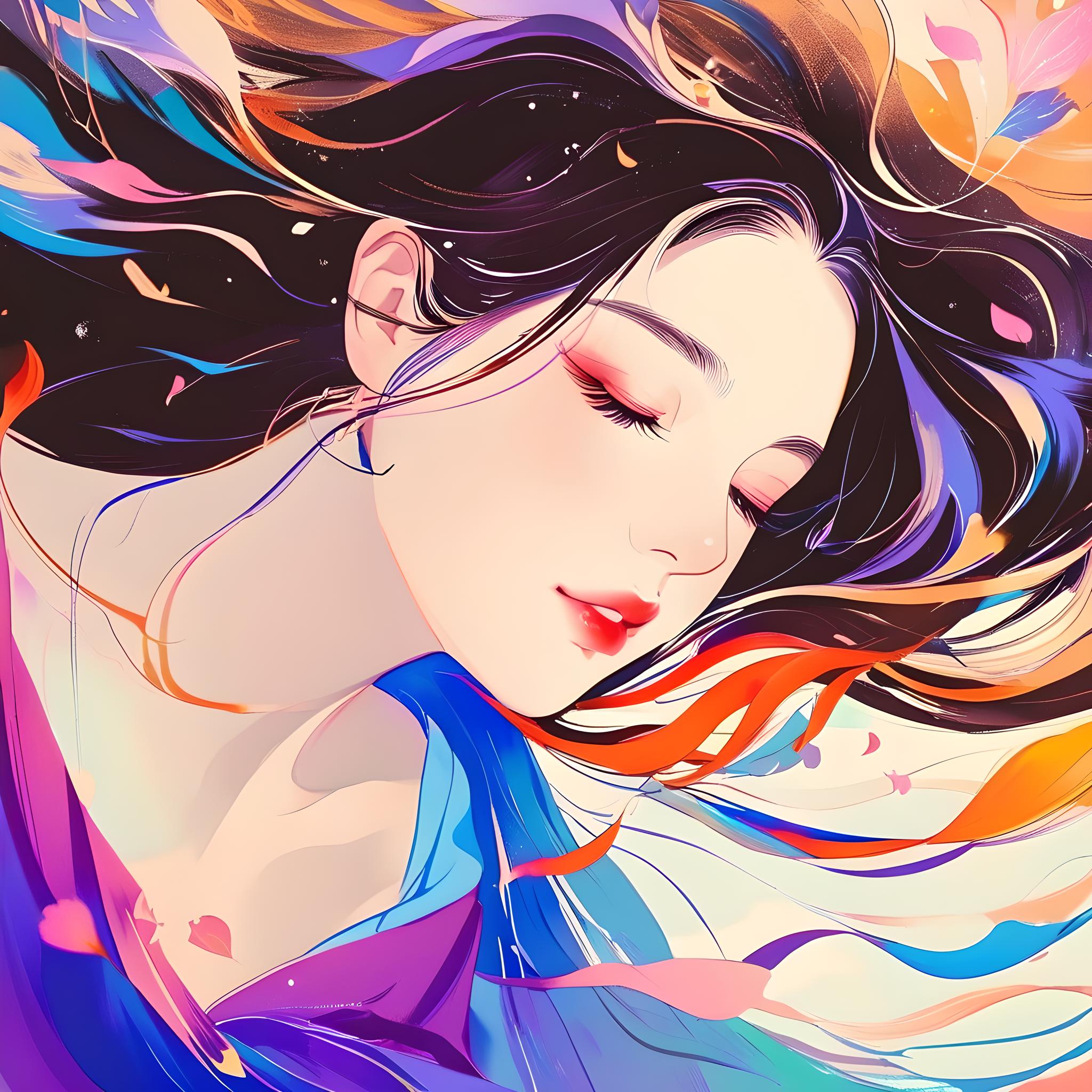 纯欲风，春的使者，动画插画风格，女性肖像