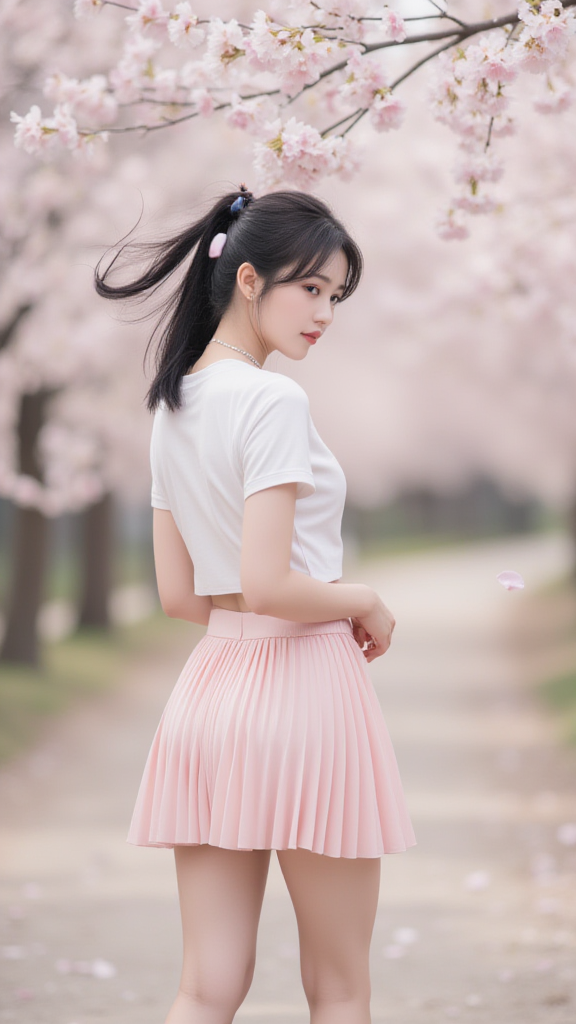 桃花树下女孩