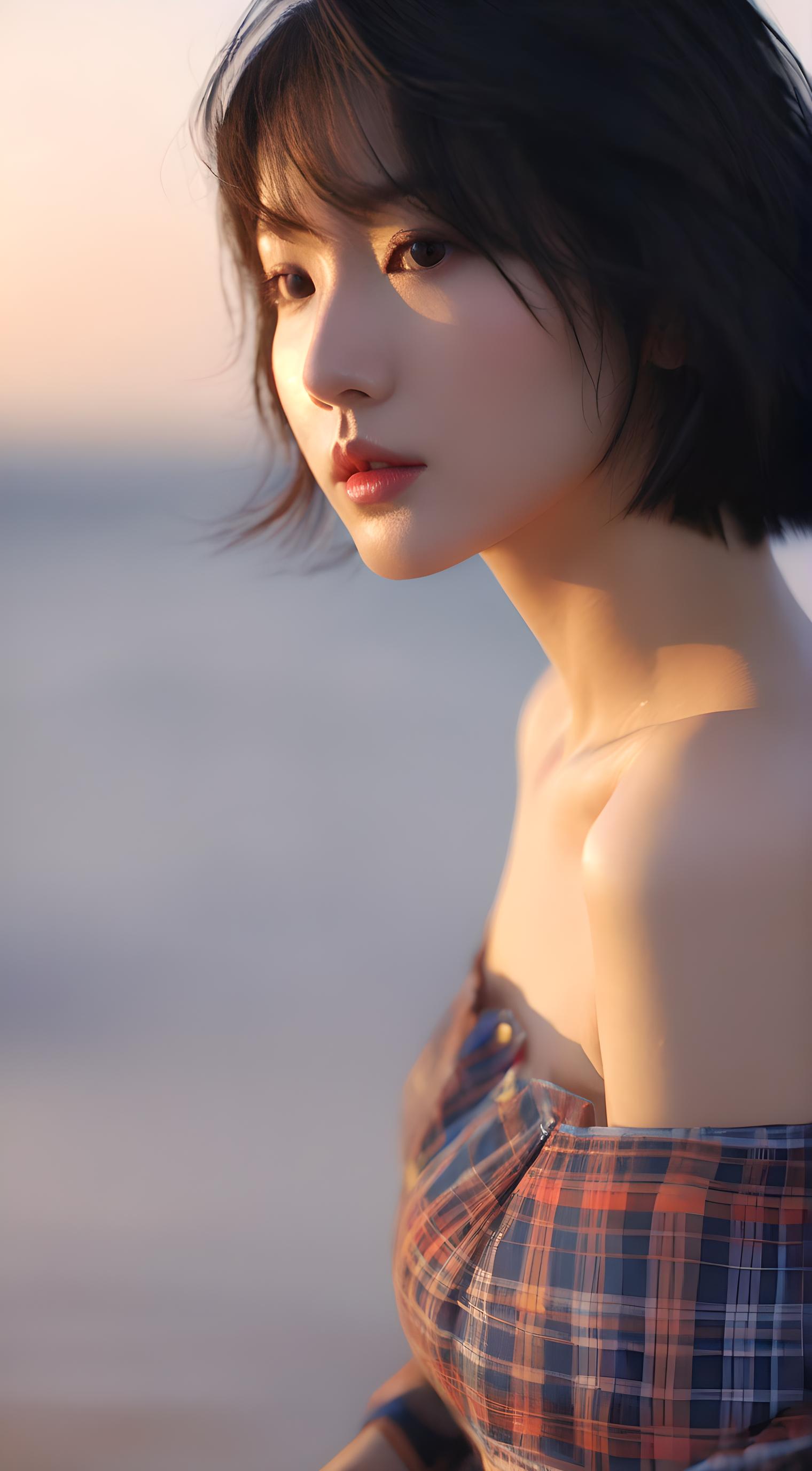 夕阳下美女