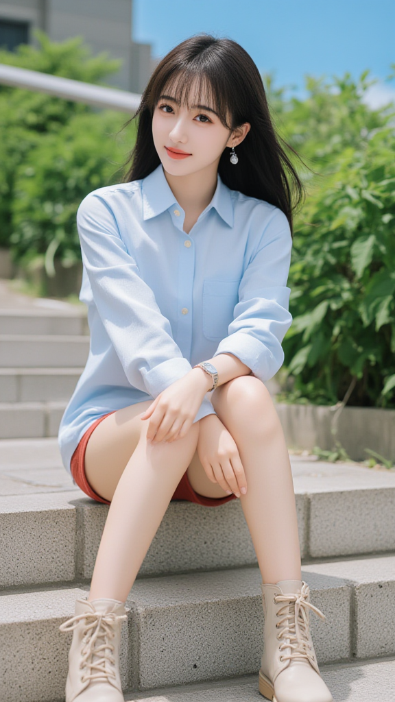 蓝色衬衫女孩