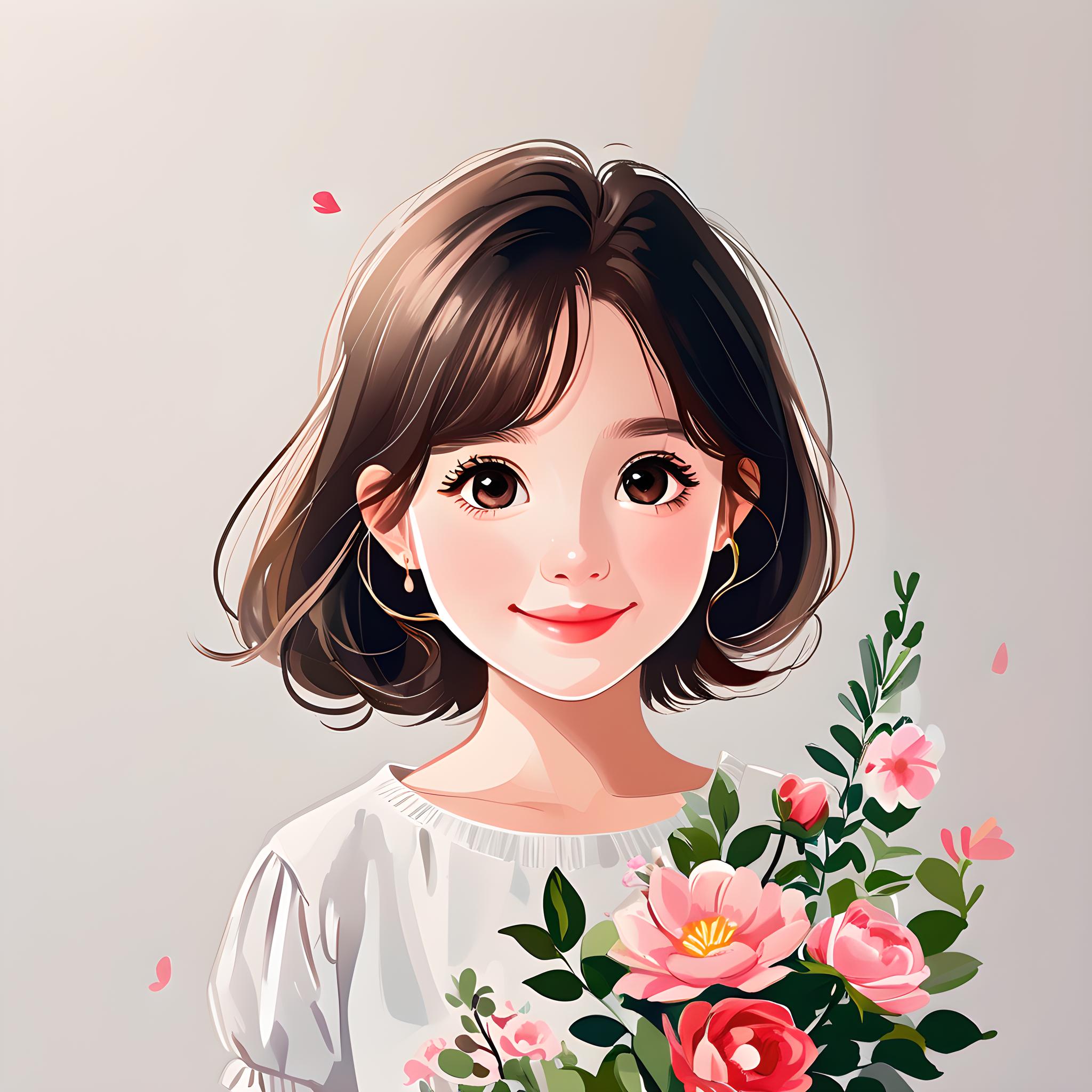 纯欲风，春的使者，动画插画风格，女性肖像