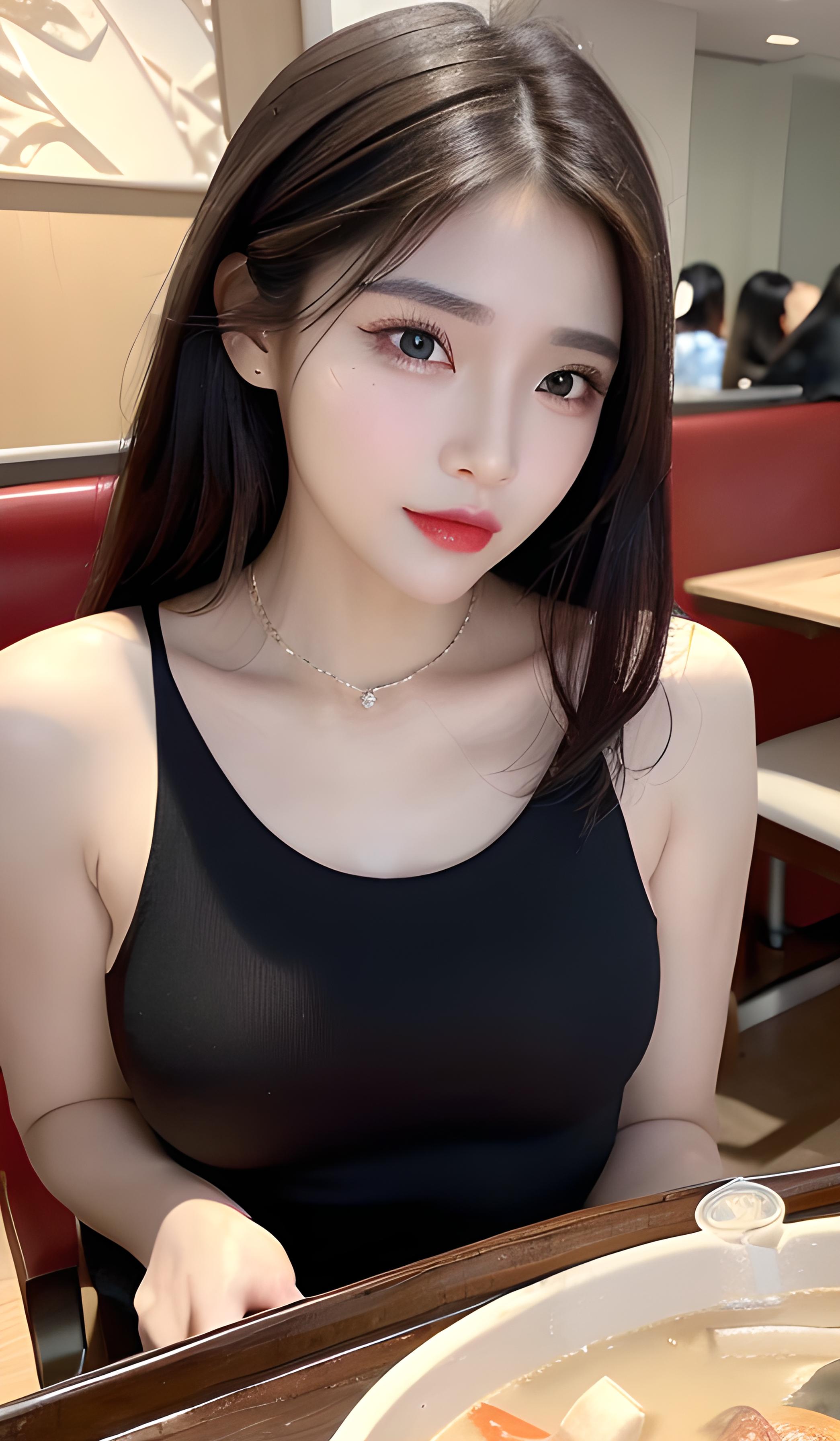甜美女孩吃火锅