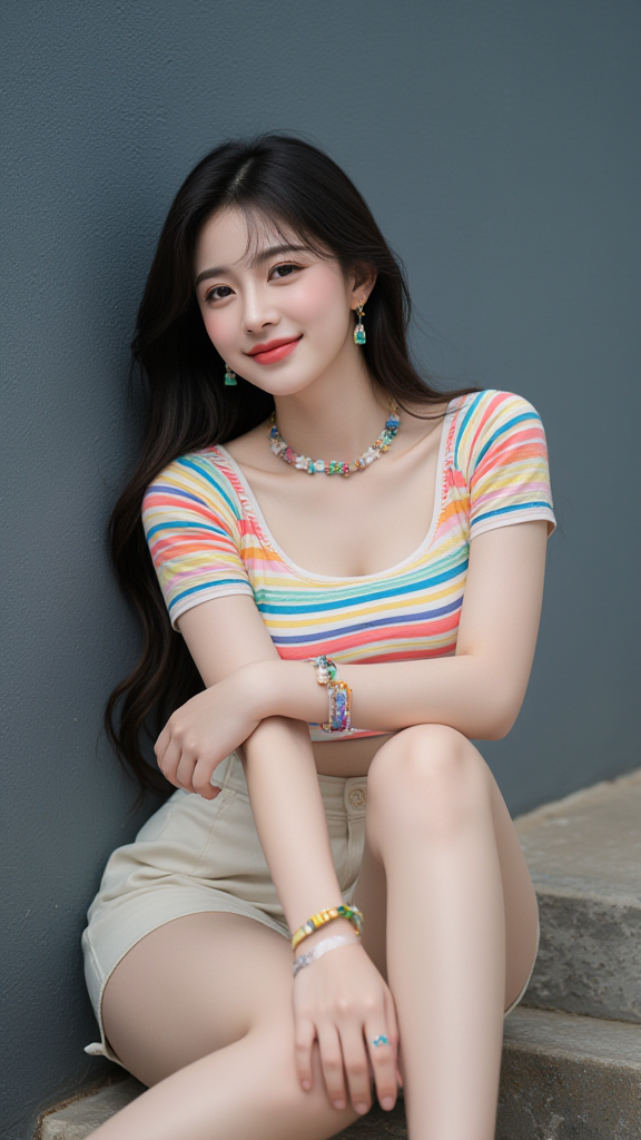 条纹 T恤女孩