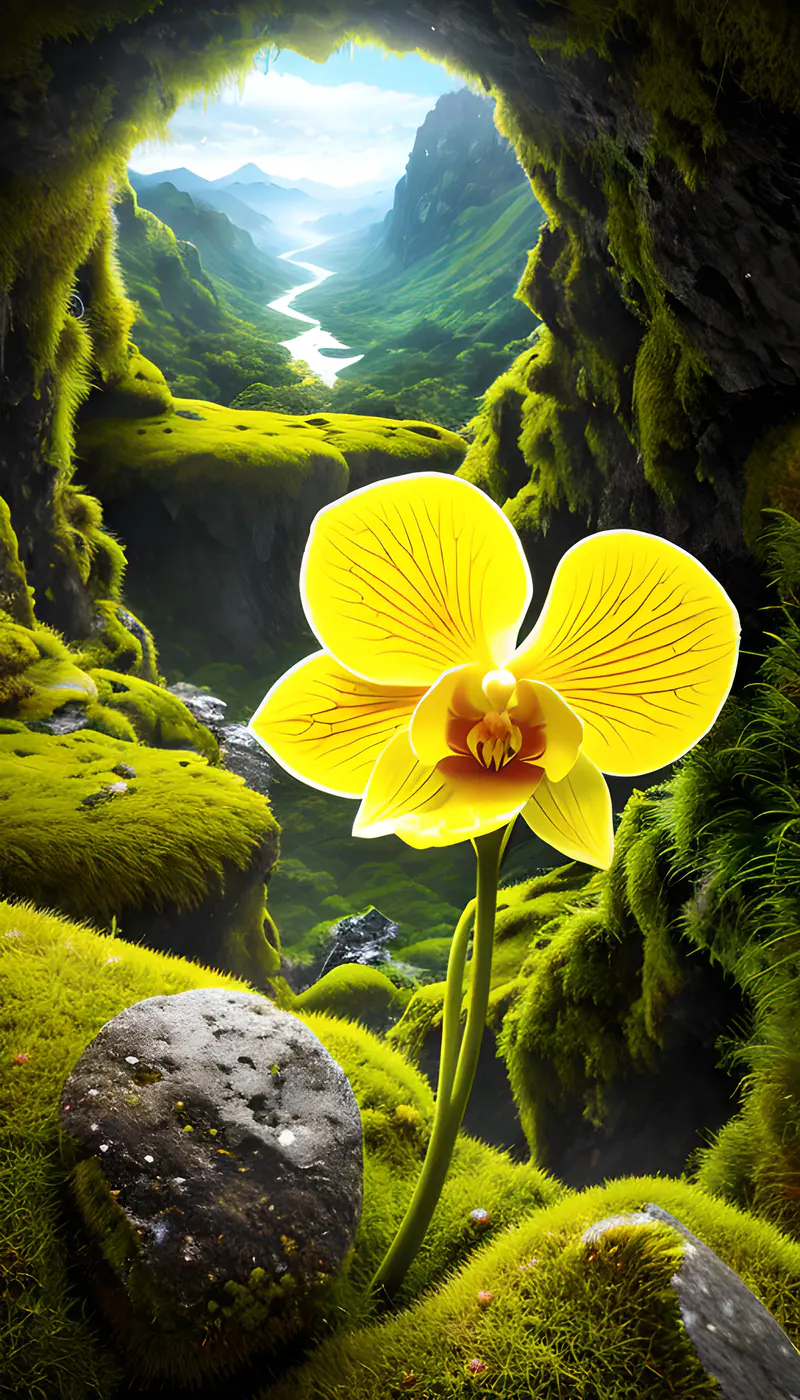 山洞里一朵黄色兰花