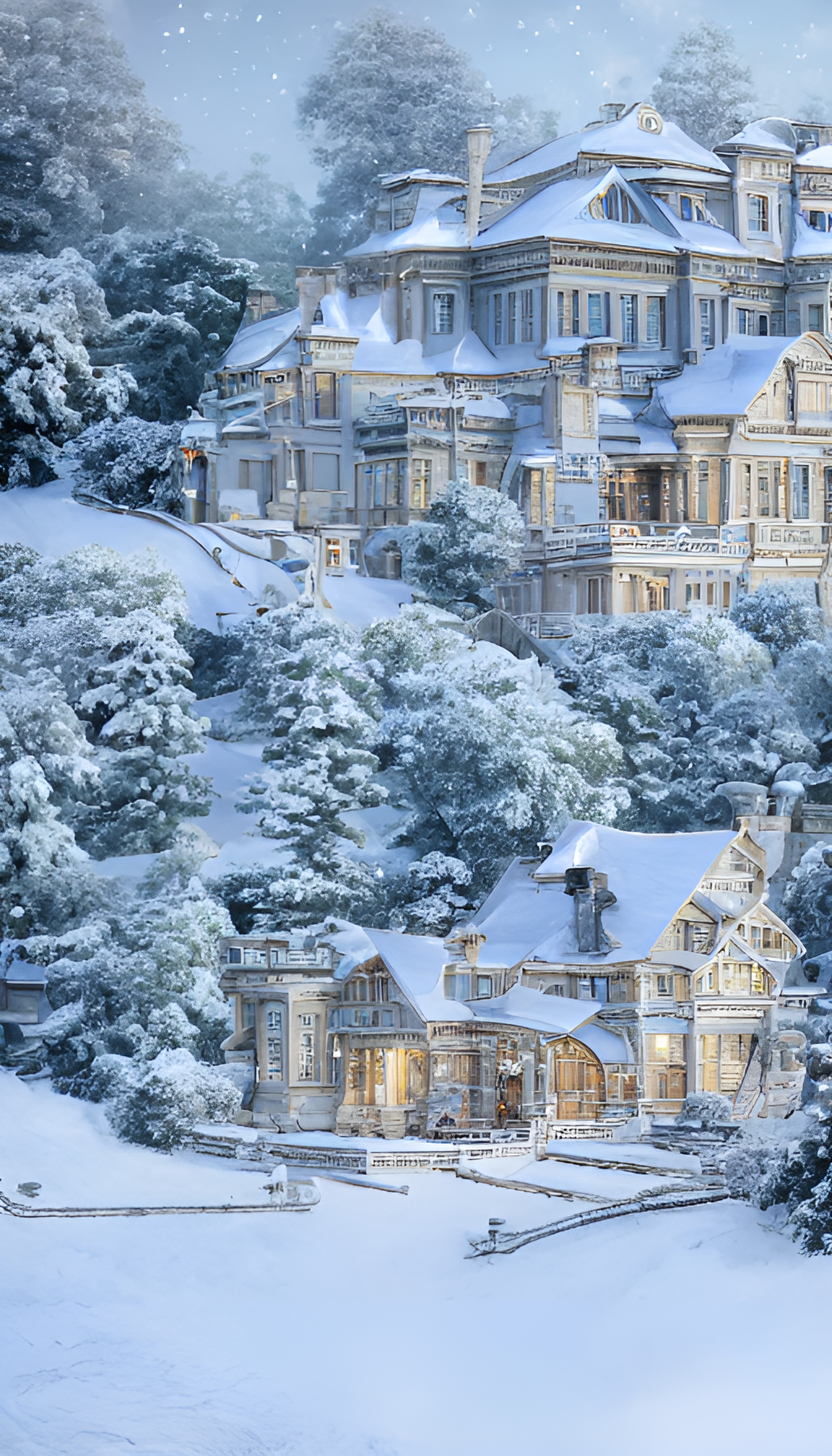 欧洲风格别墅雪景