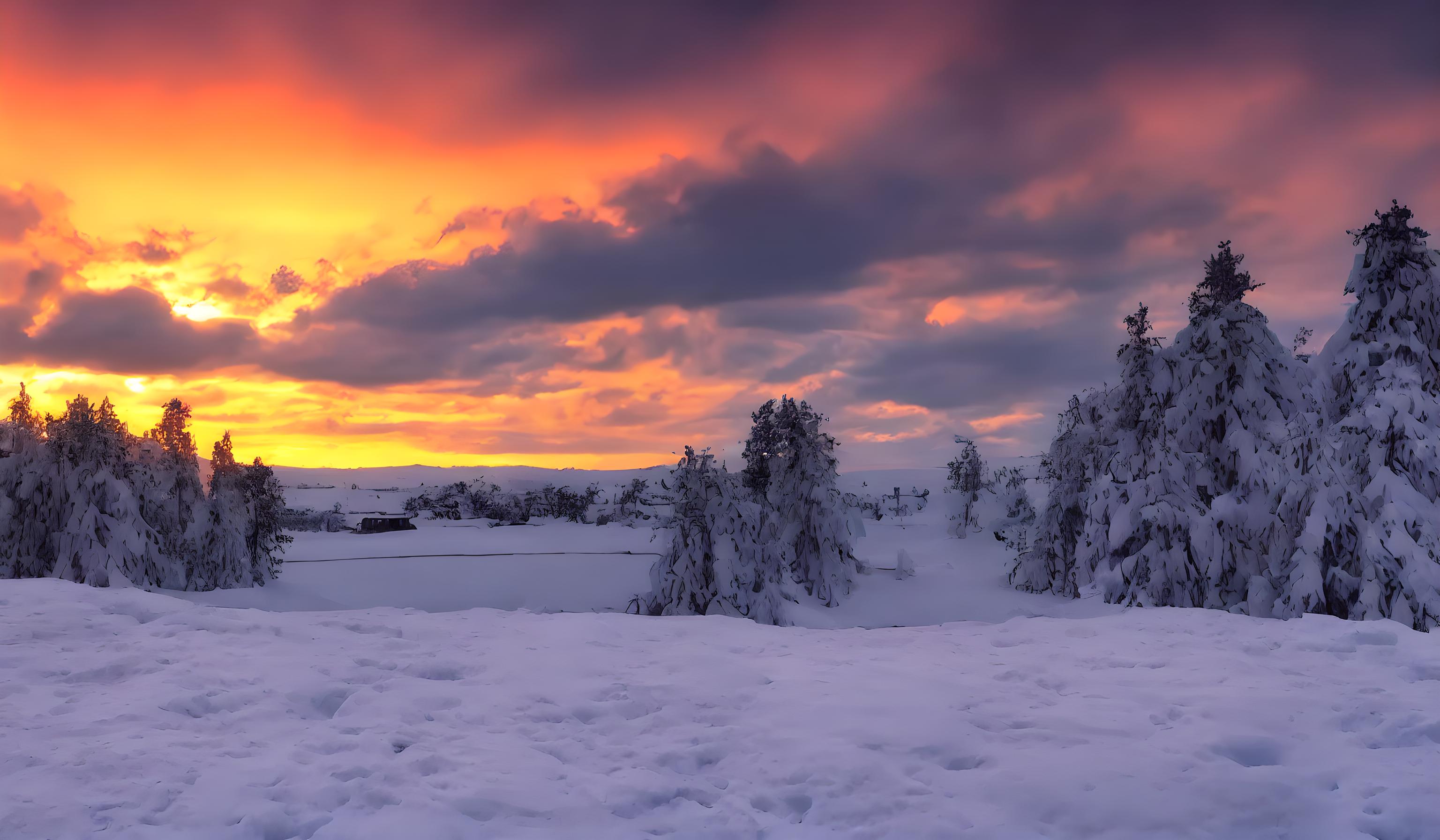 日落雪景