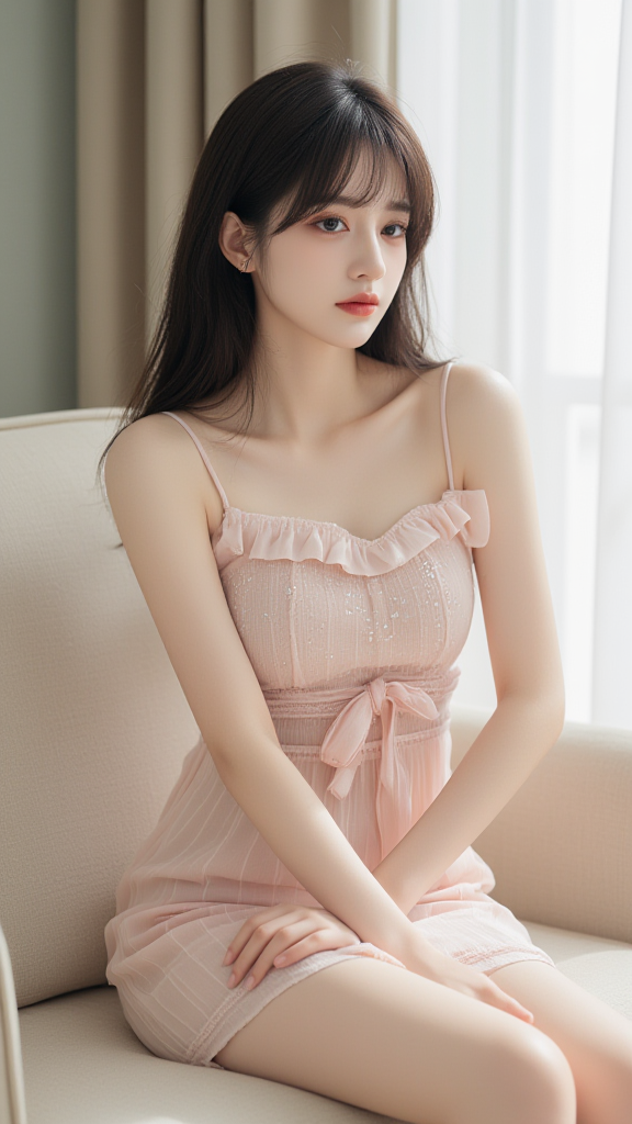 粉色吊带裙女孩