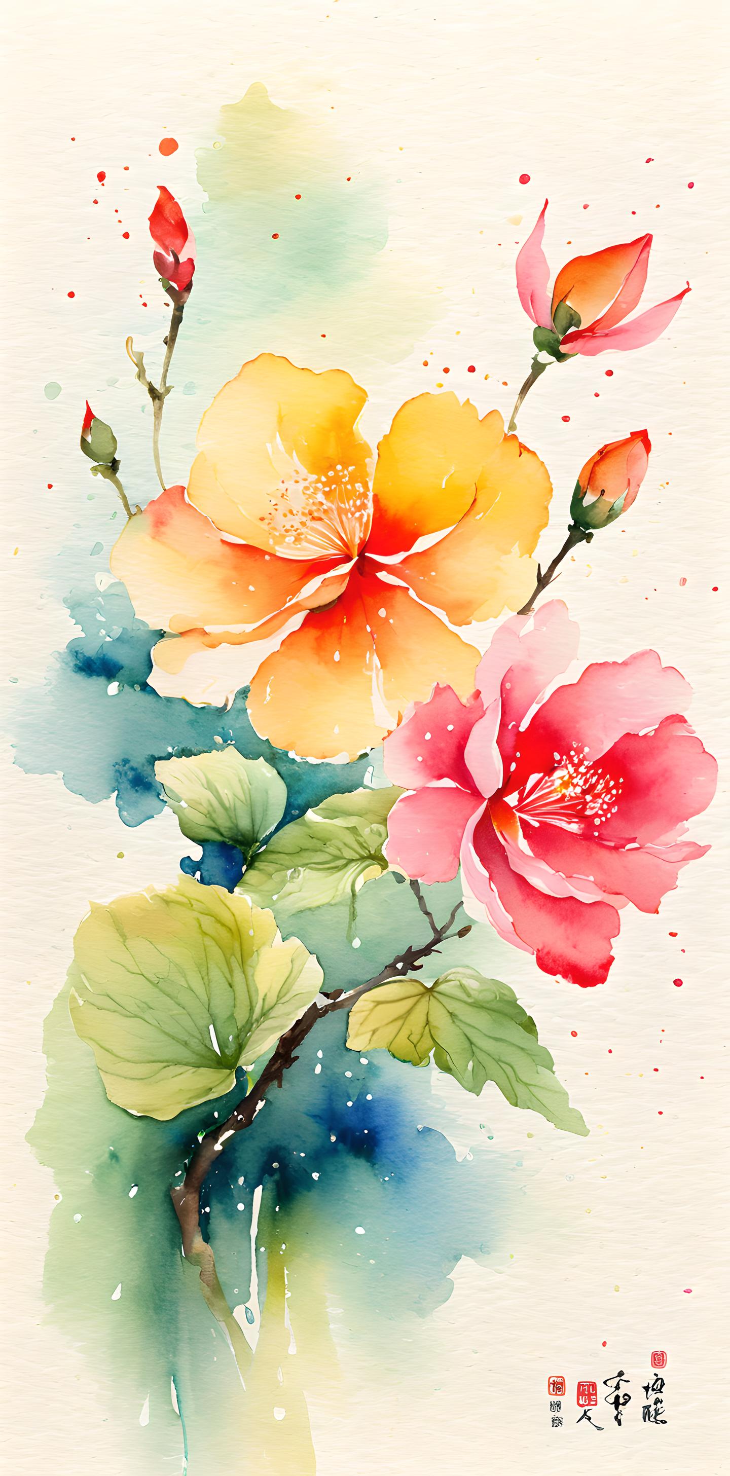 水彩海棠