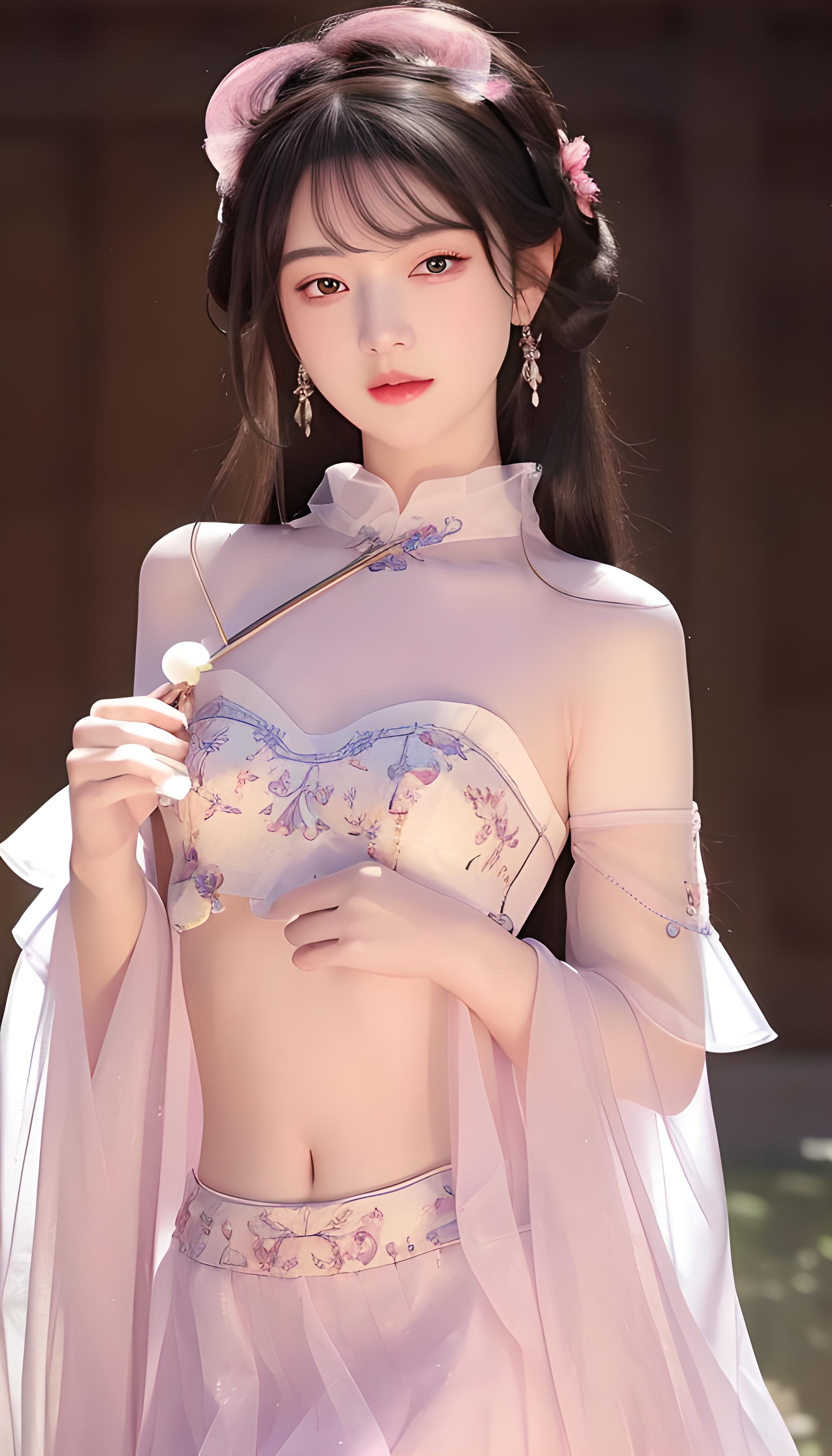 古风露肩抹胸薄纱露脐装