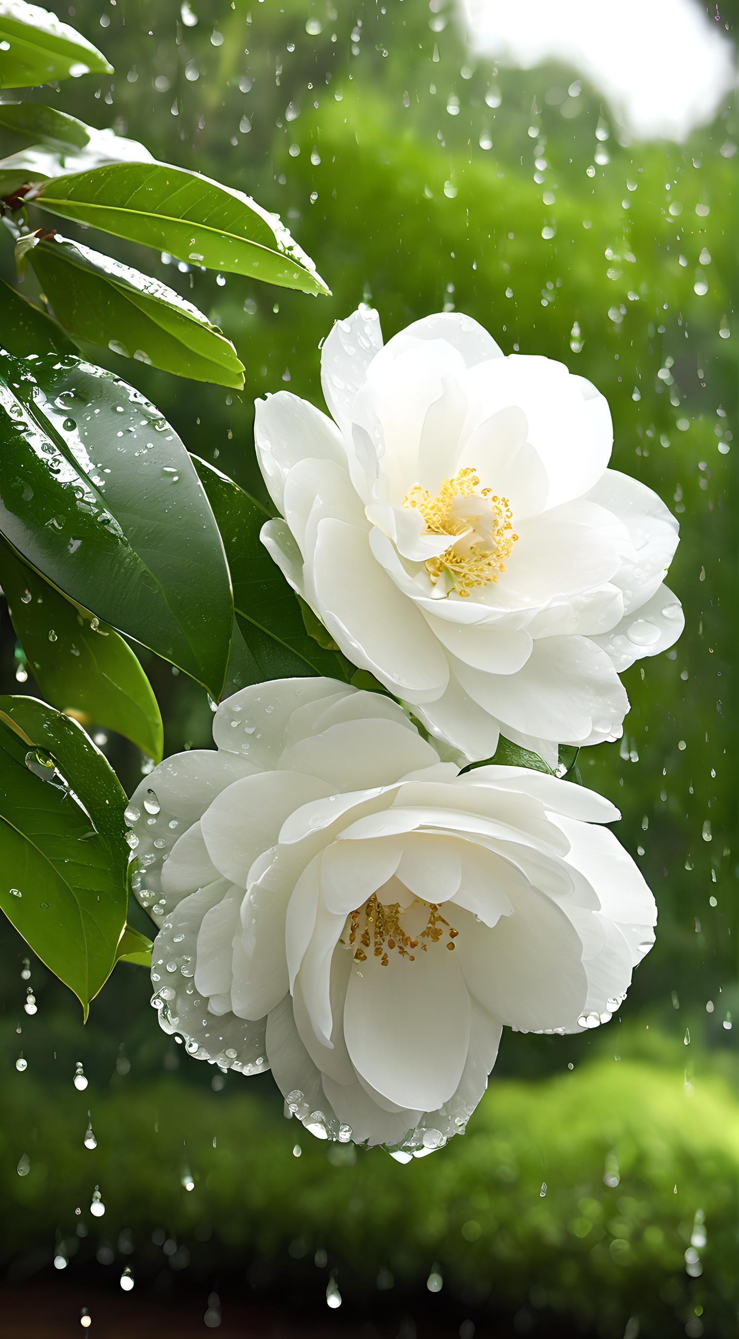 雨中山茶花