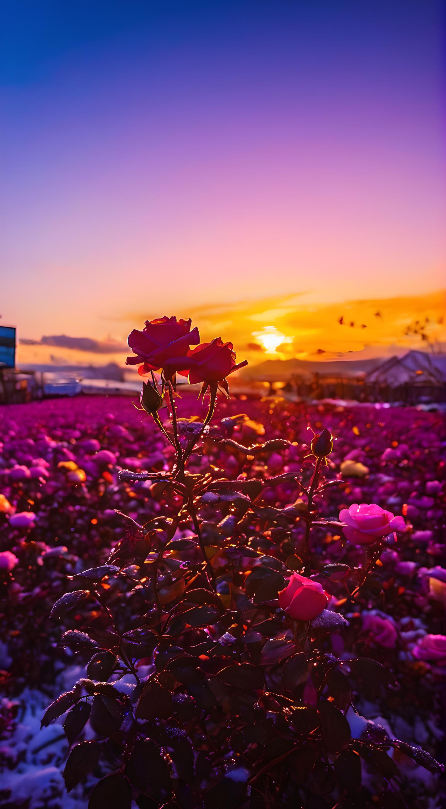 夕阳下的玫瑰花海