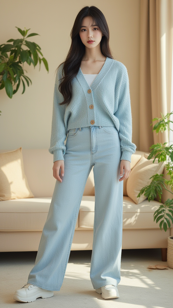 浅色牛仔裤女孩