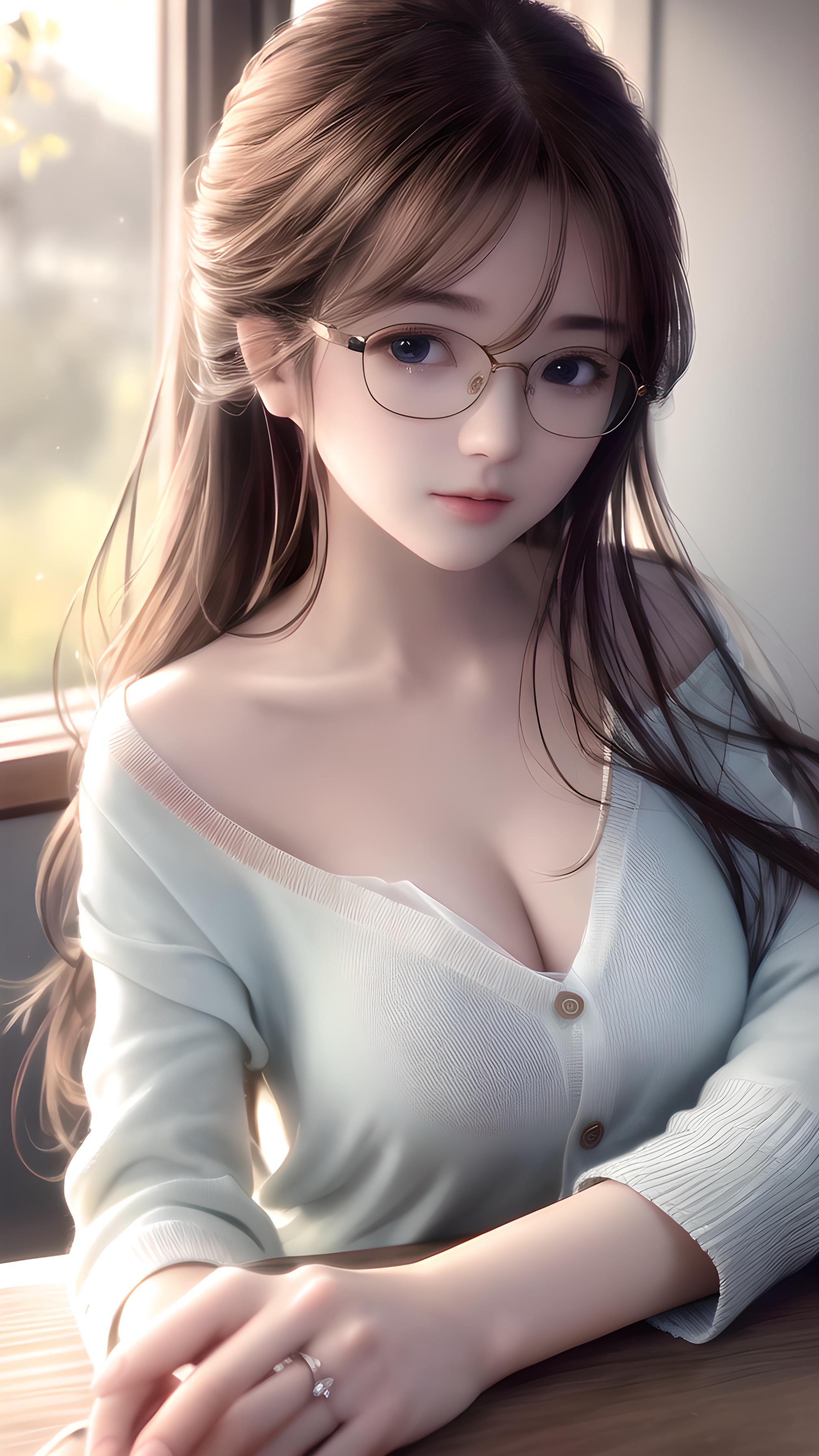 带眼镜美女