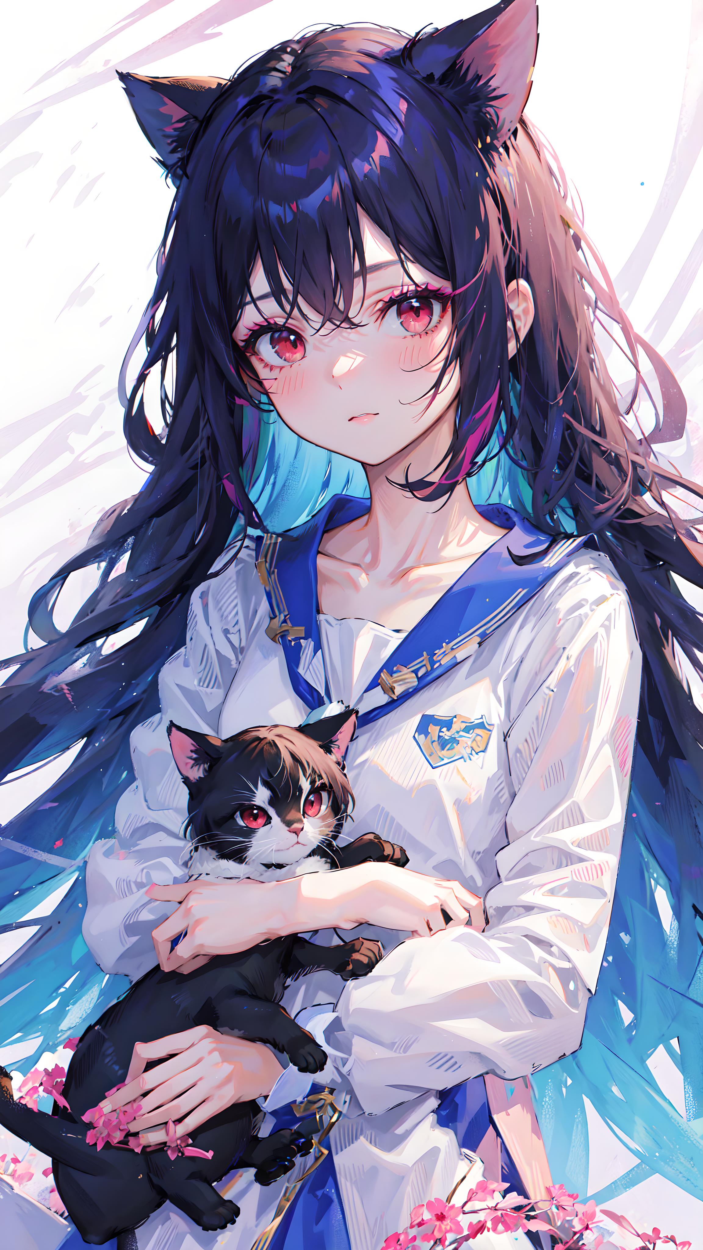 抱猫的少女