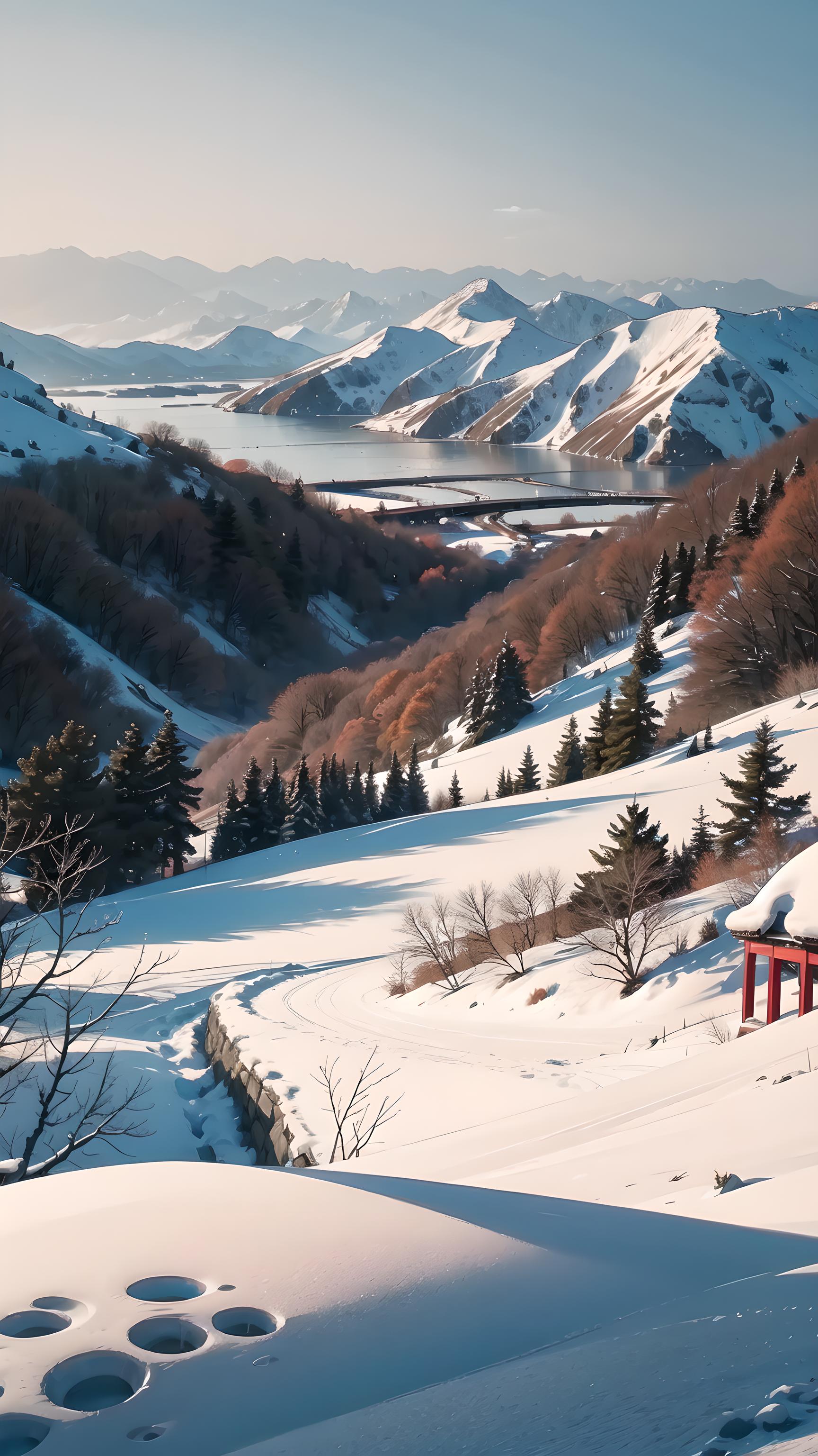 雪山草地湖泊