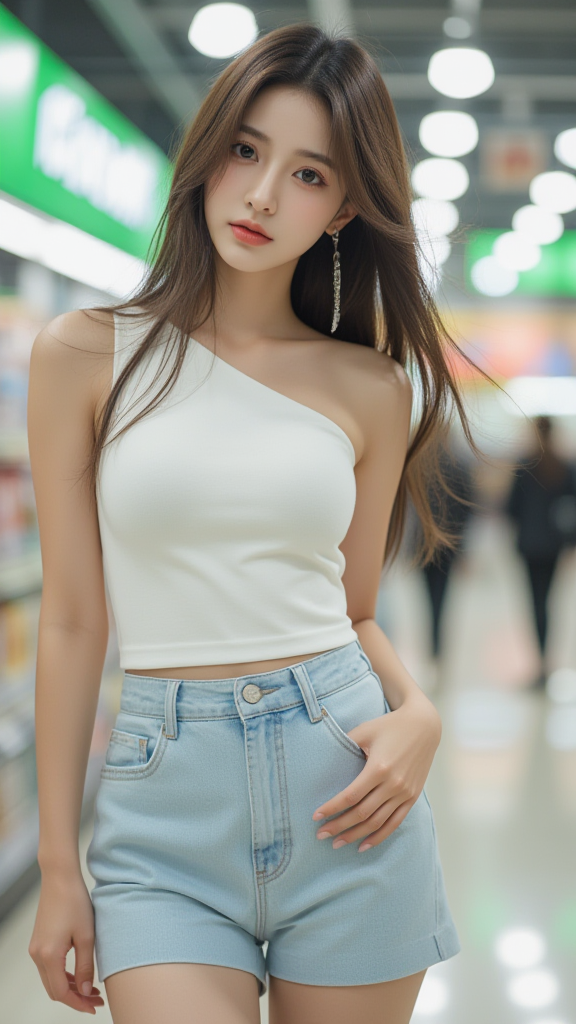 宽松牛仔短裤女孩