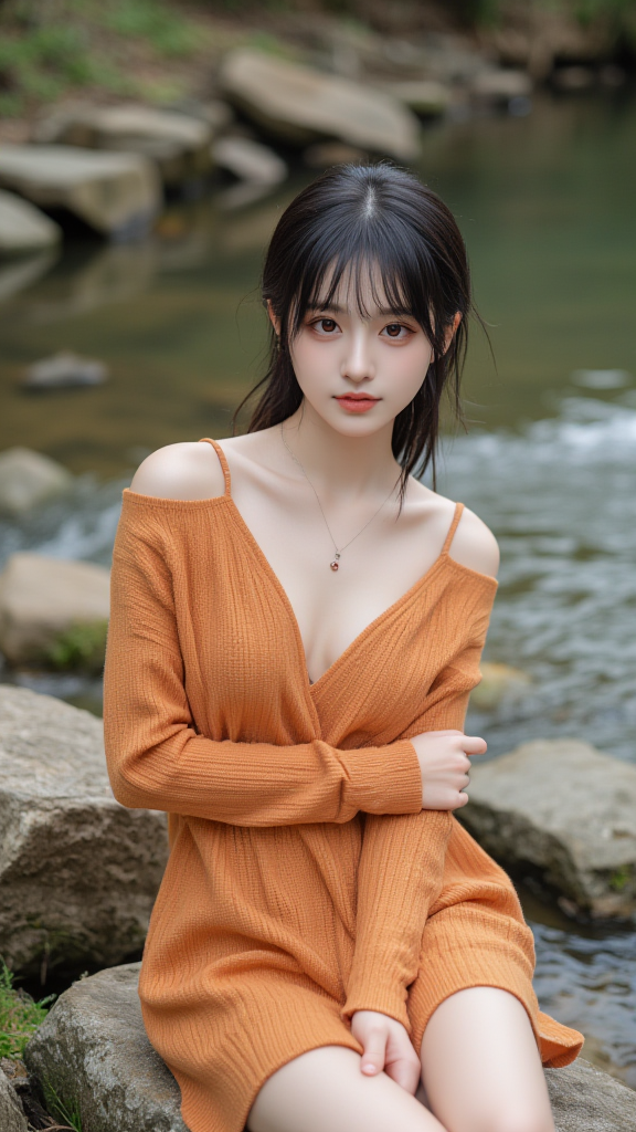 橘黄色连衣裙