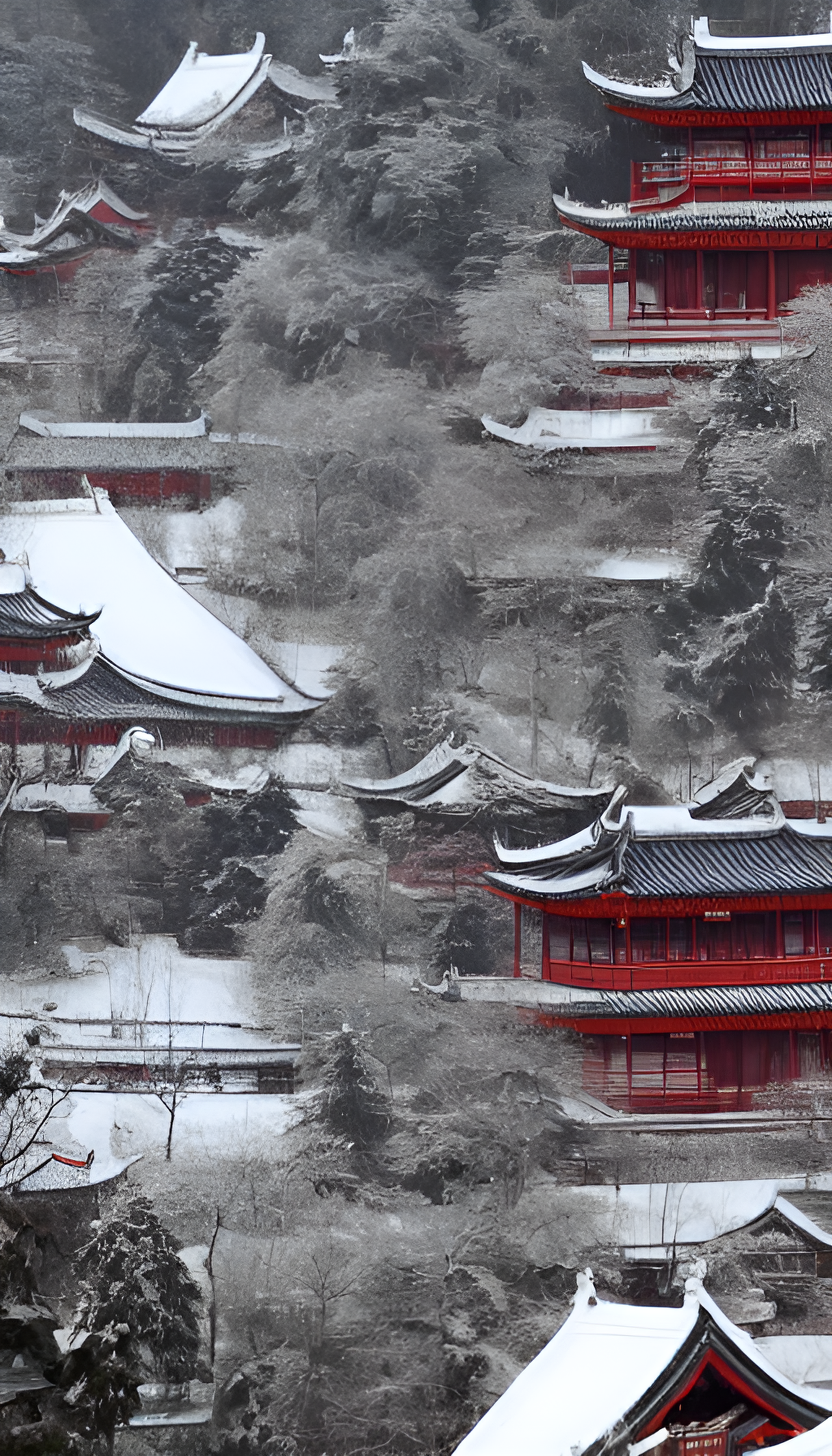 立冬时节山上古寺