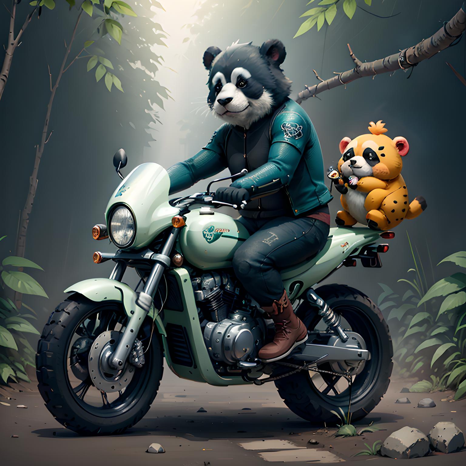 熊猫骑摩托车