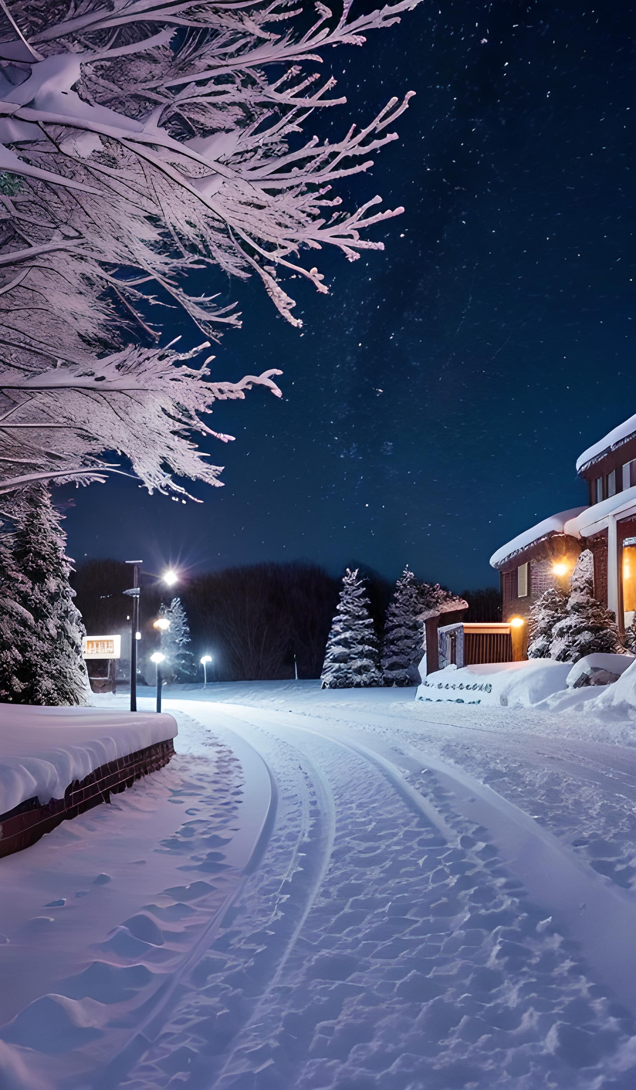 寒夜里的雪景