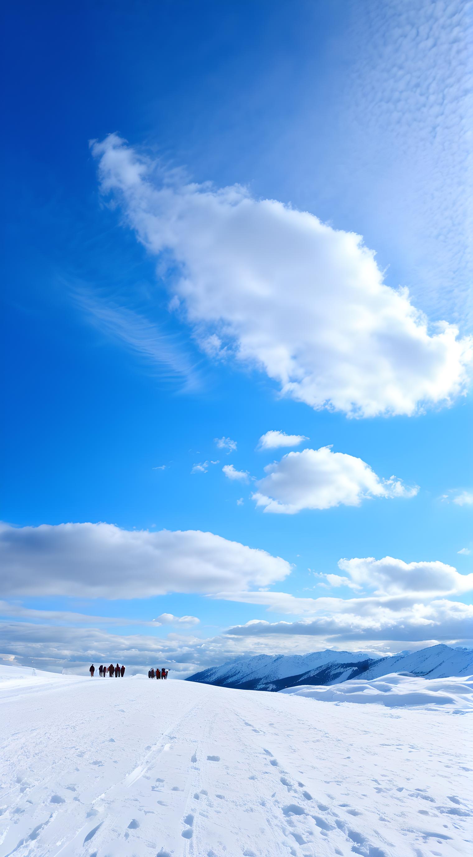 雪、山、人