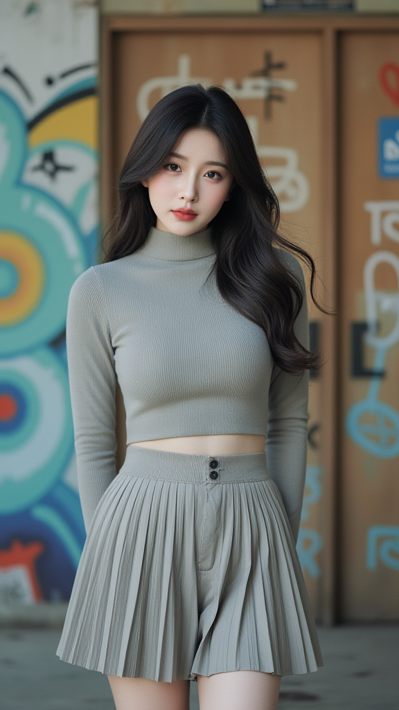 百褶裙女孩