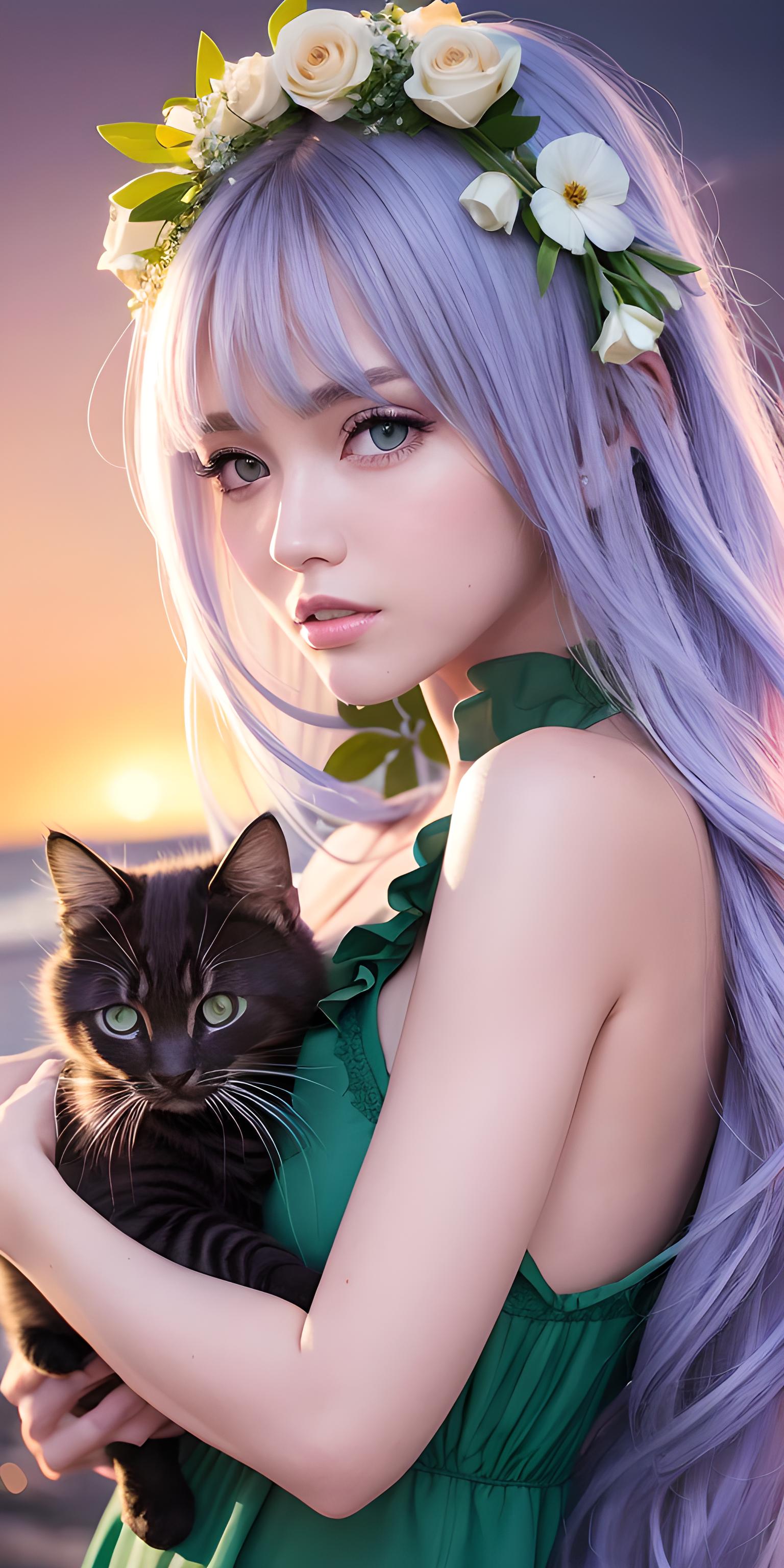 美少女和小猫