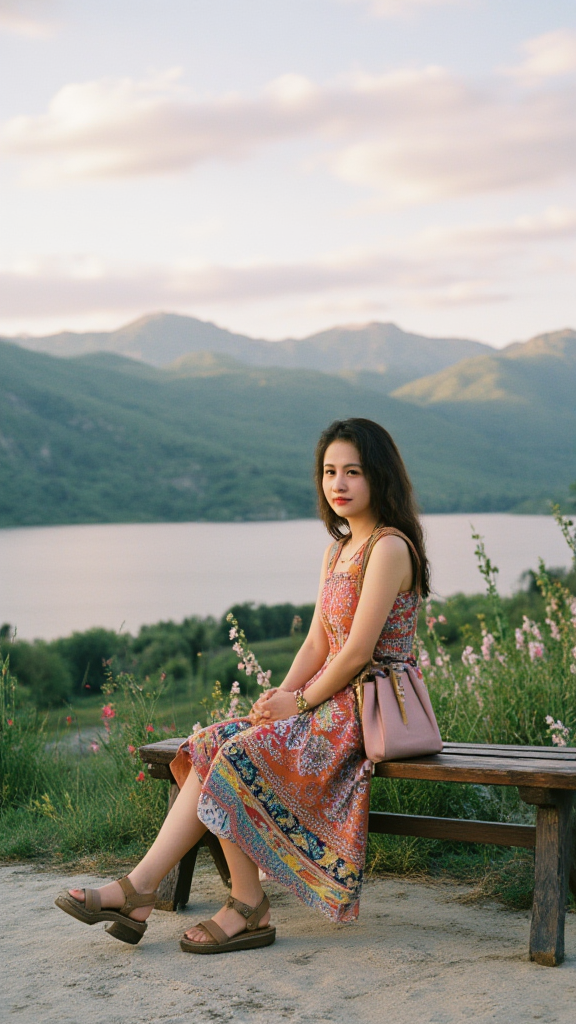 夕阳下的美女