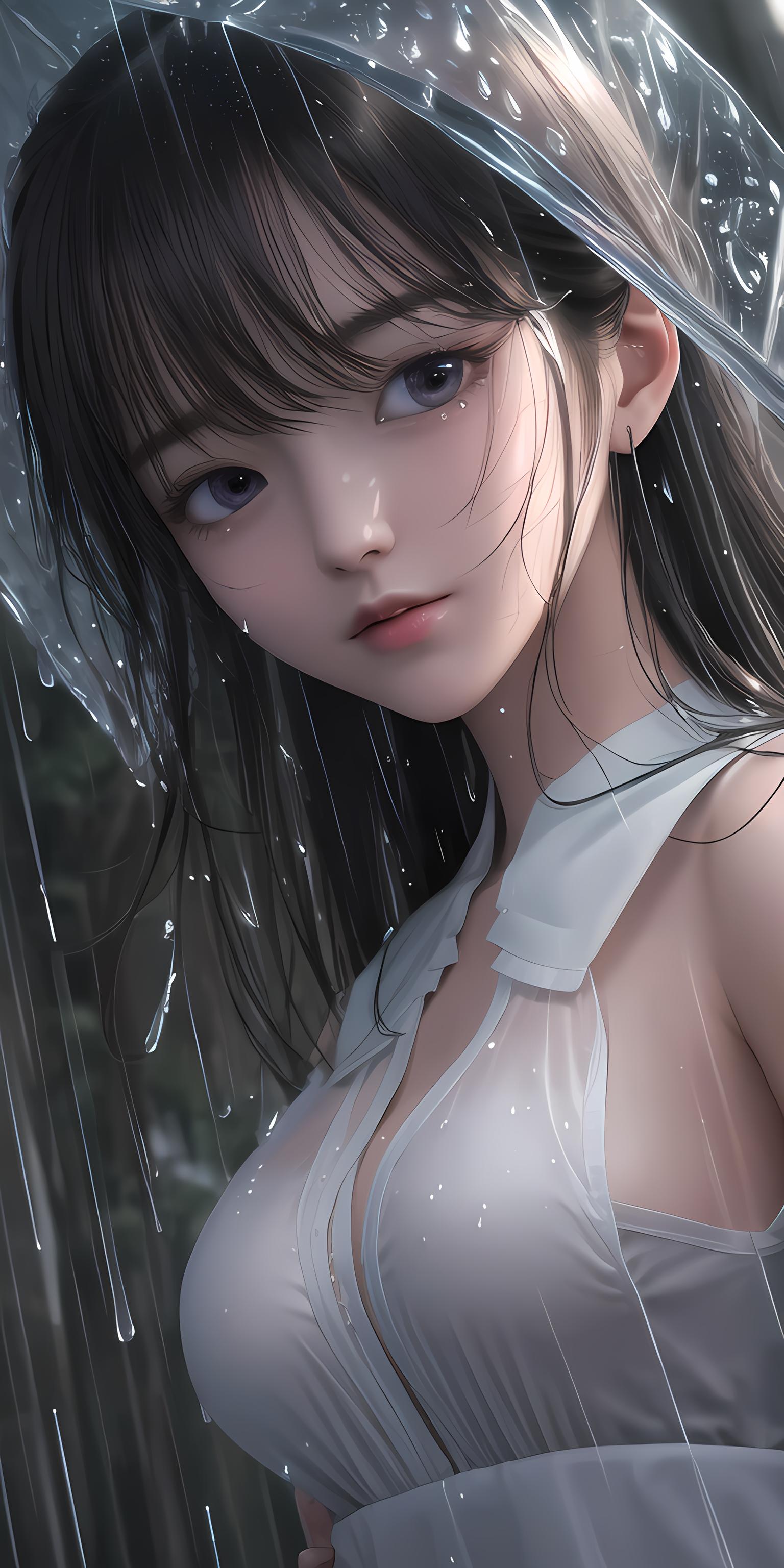 智能AI无界雨中的女孩