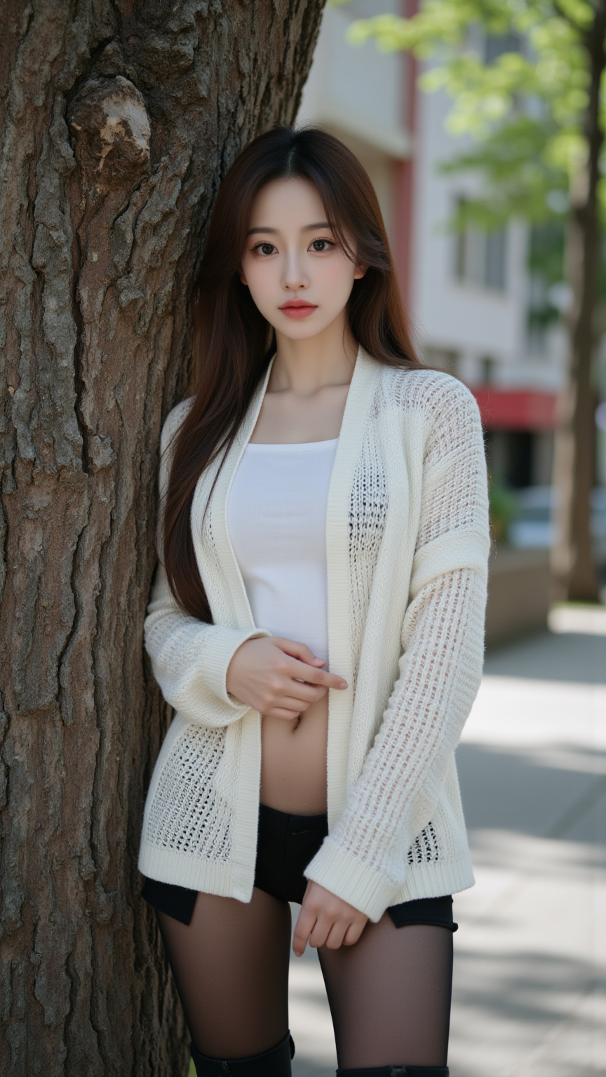 白色开衫外套女孩