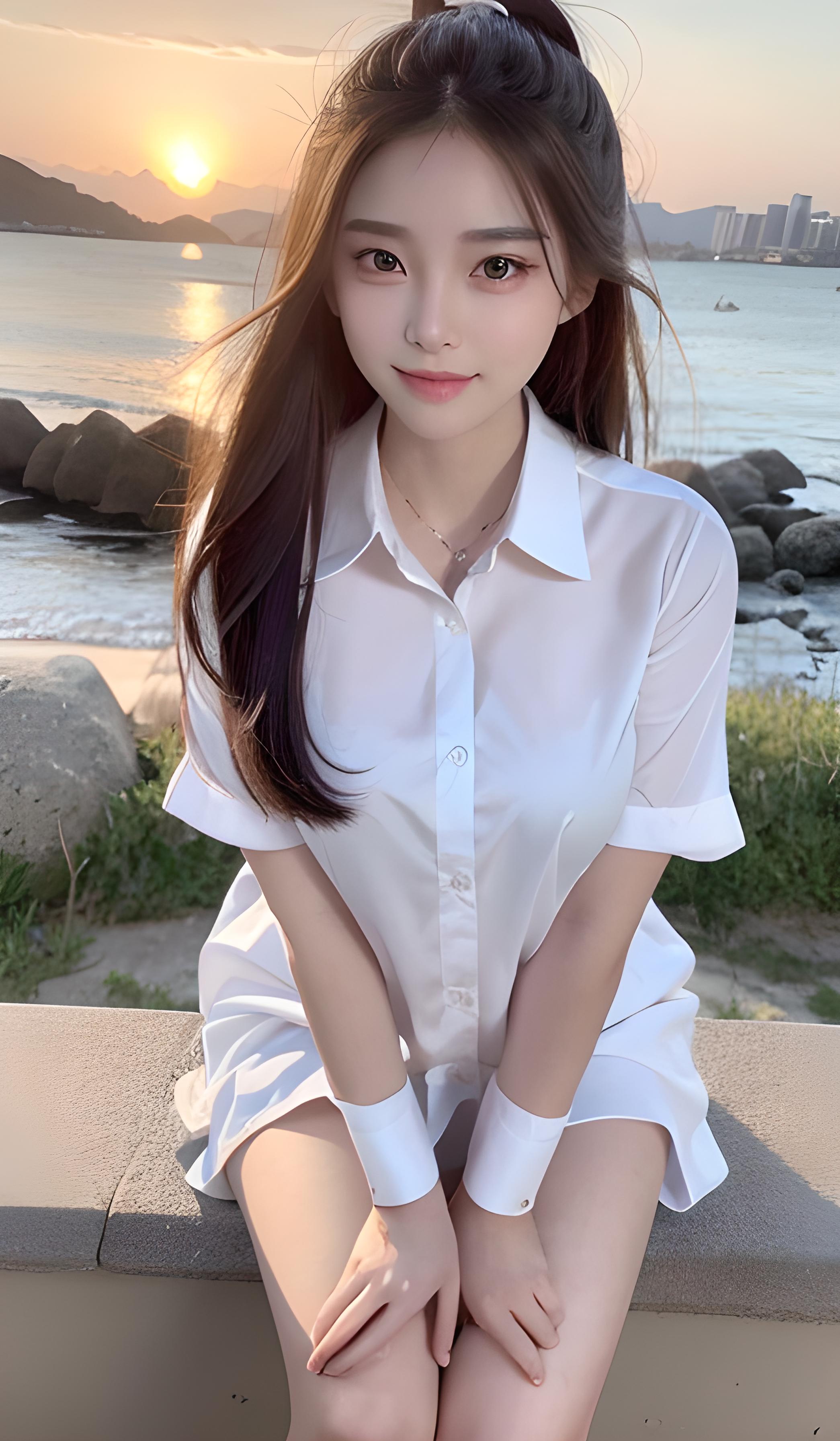 夕阳下的美女