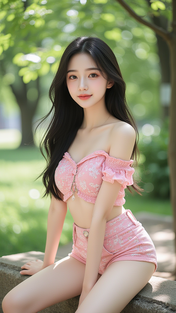 露肩上衣女孩