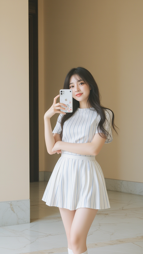 白色百褶短裙女孩