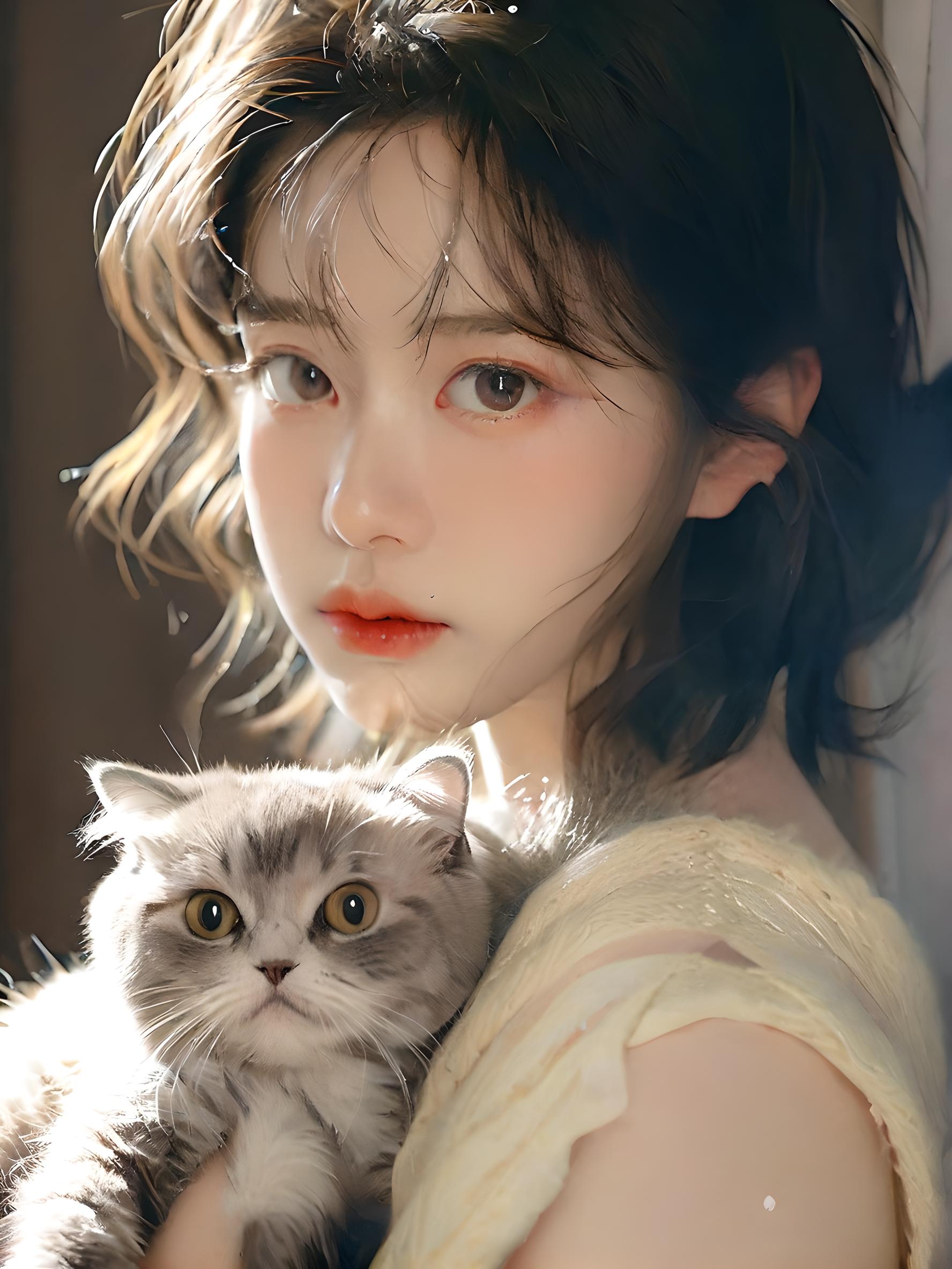 抱猫的少女