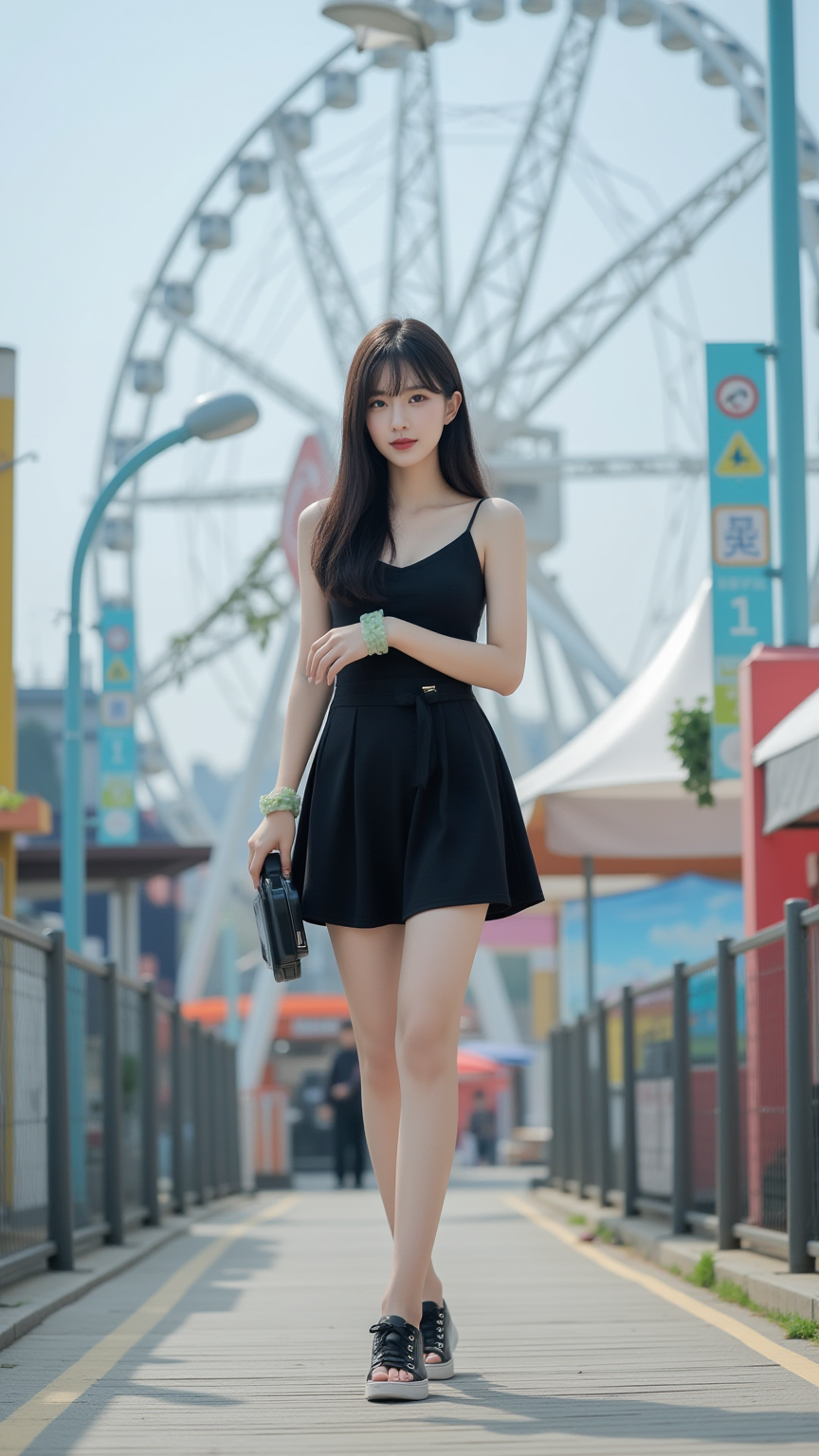 黑色吊带裙女孩